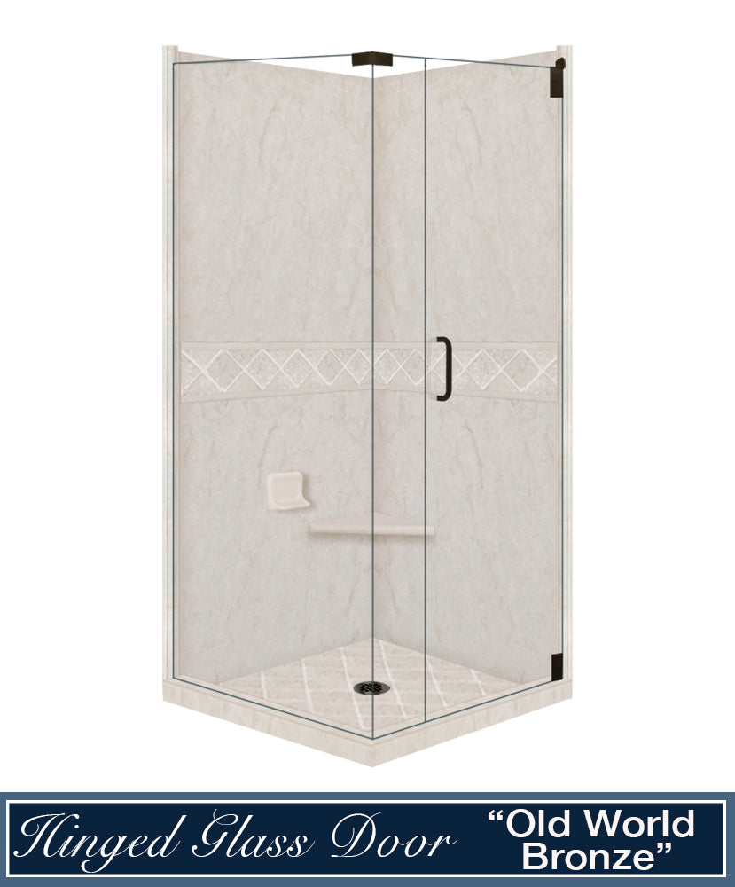 Rafe Marble Diamond Corner Shower Enclosure Kit - Waterproof Bathroom Upgrade for Small Spaces | Modern Frameless Glass Shower Door with Easy Installation for Home & Hotel Use