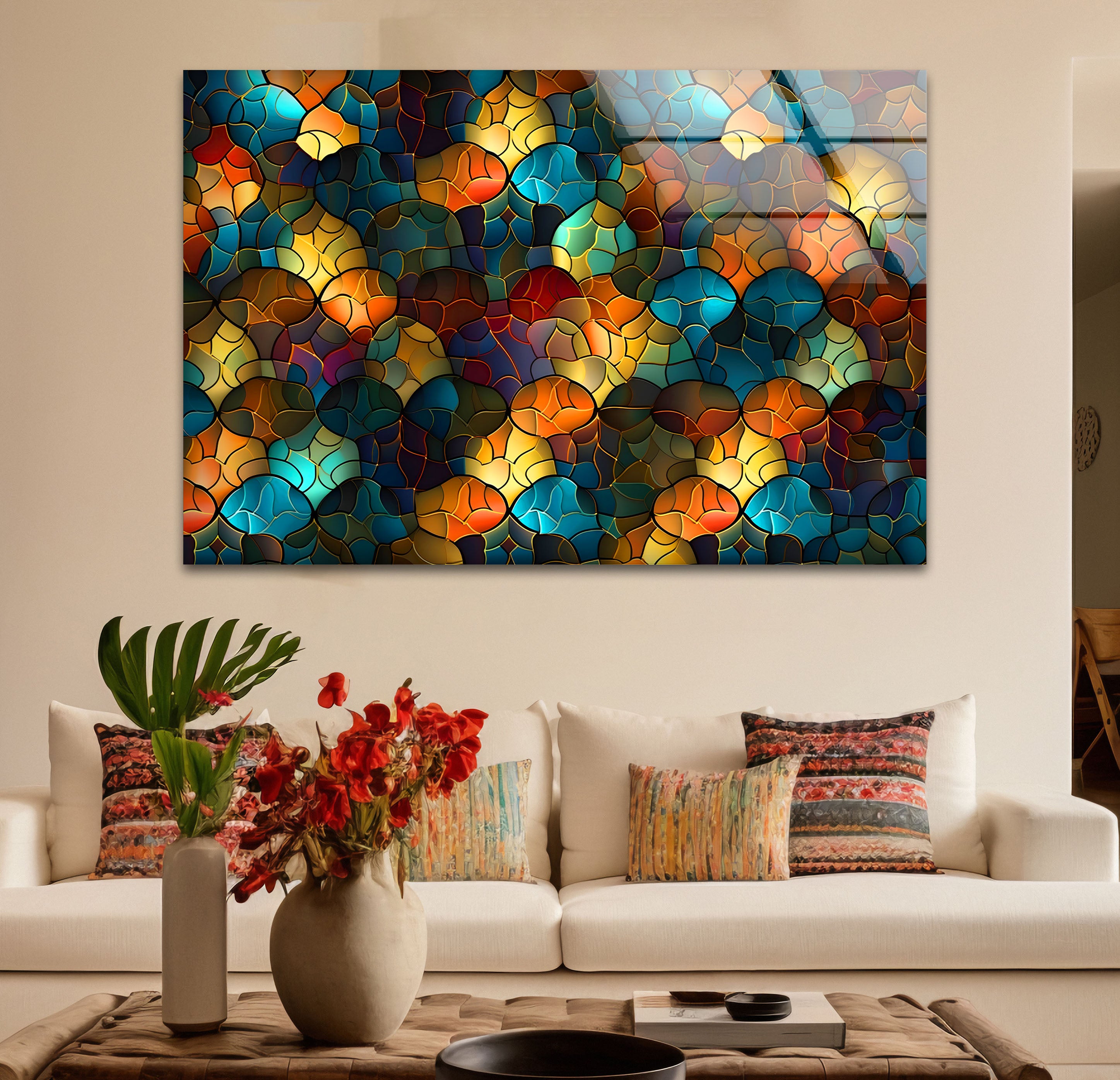 Abstract Stained Glass Wall Art - Vibrant Mosaic Glass Panel for Home Decor, Church Windows & Gift Ideas