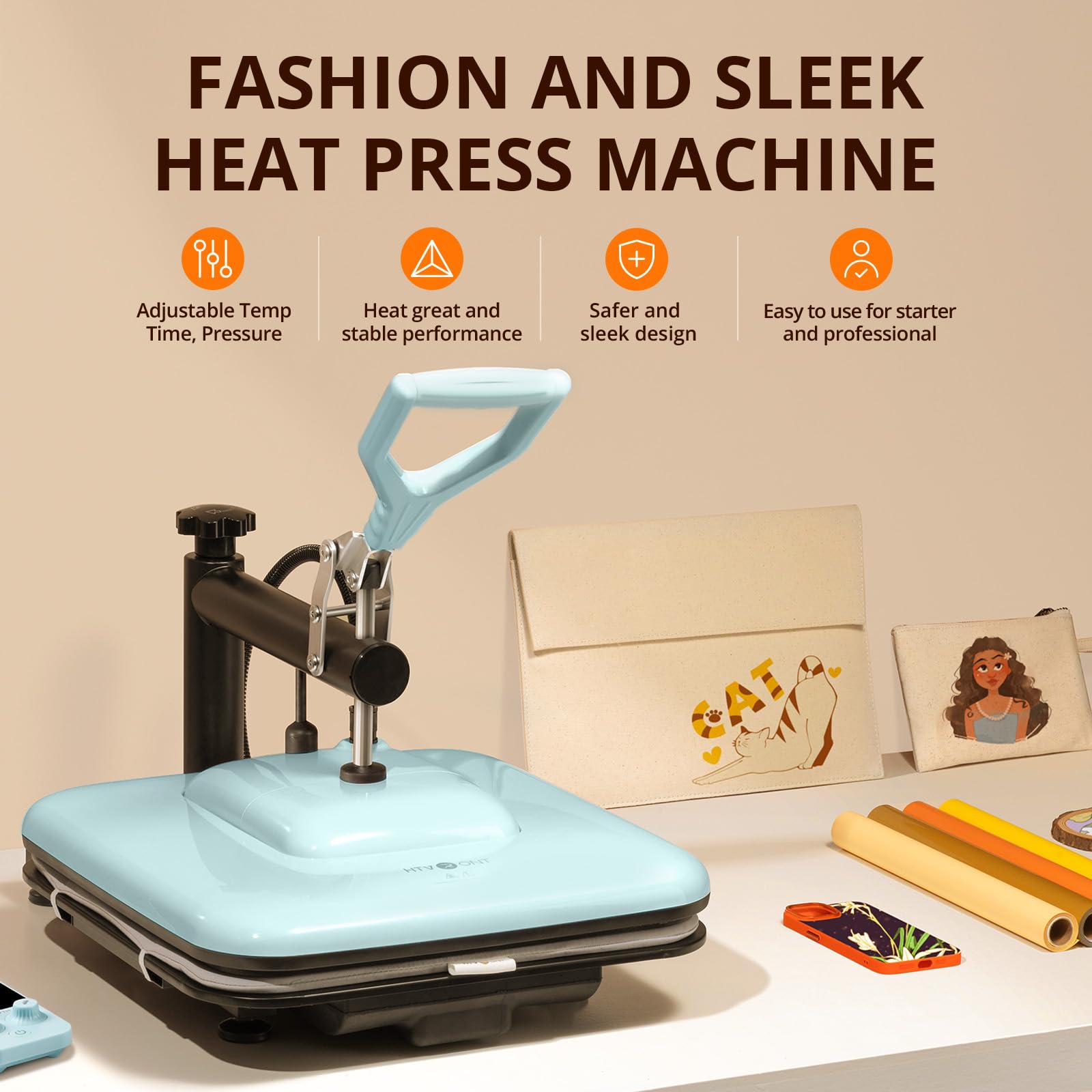 HTVRONT 15x15 Inch Swing Away Heat Press Machine for T-Shirts, Sublimation, Vinyl & Heat Transfer - Fast Heating & Even Heat Distribution - Professional T-Shirt Press for DIY Crafts, Custom Apparel & Small Business (Blue) - Perfect for Home Use, Craft Projects & Small Business Printing Needs