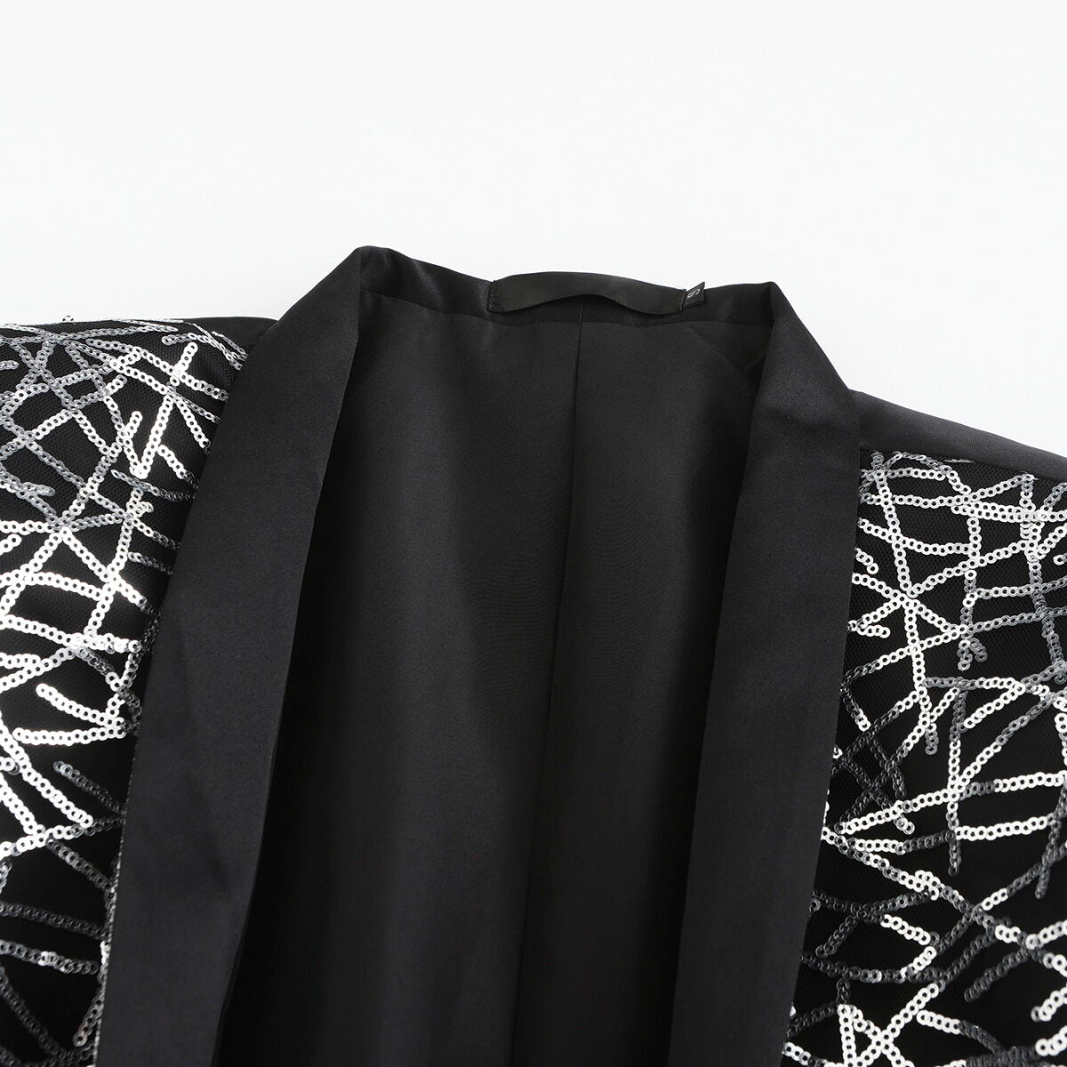 Men's Black Sequined Stand Collar Single Breasted Blazer Jacket - Formal Wear for Weddings, Parties & Business Events