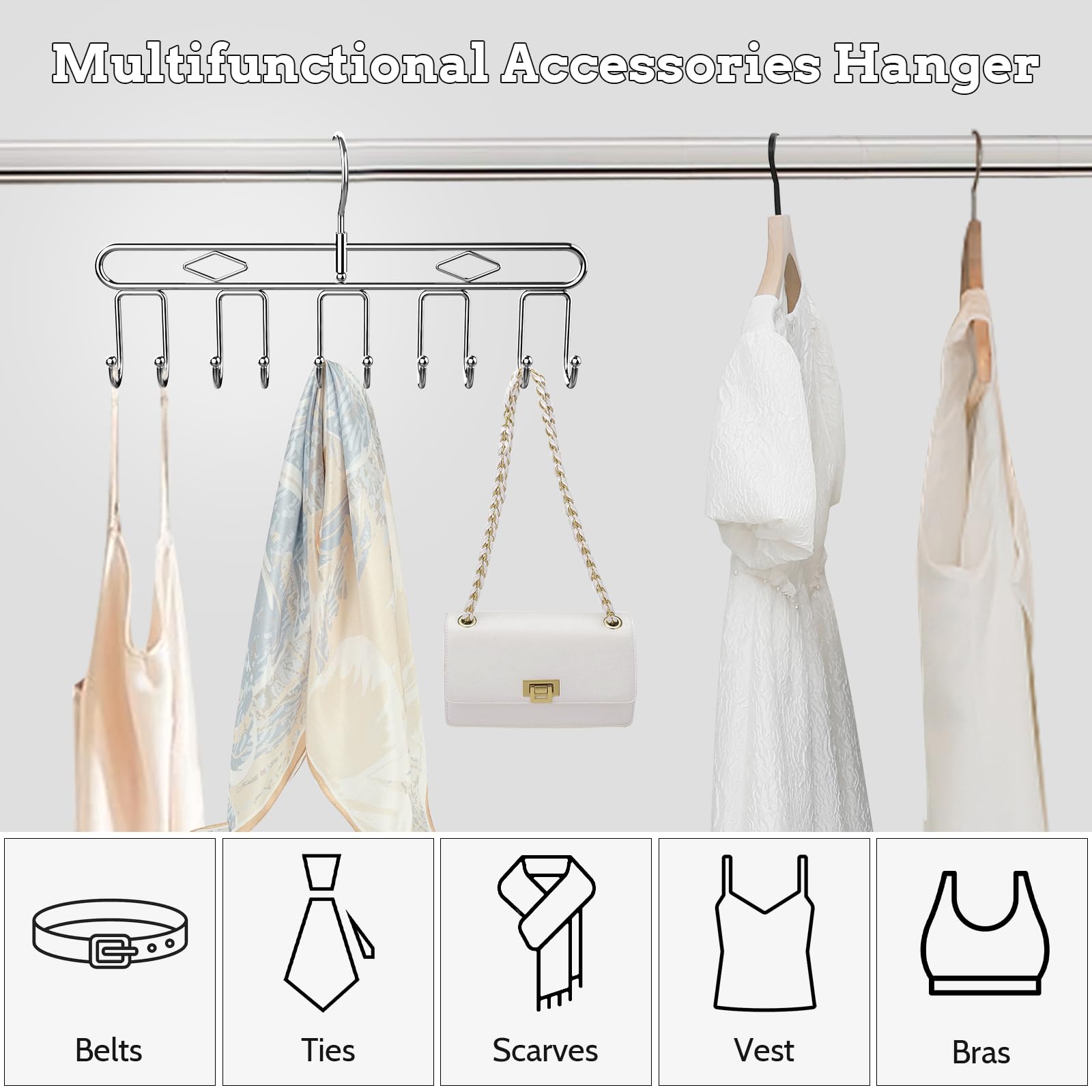 2 Pack Heavy Duty Metal Belt Hanger with 20 Hooks - 360° Rotating Belt Organizer for Closet Storage - Space Saving Rack for Belts, Ties, Scarves, Tank Tops & Purses - Perfect for Bedroom, Walk-in Closet and Dorm Organization
