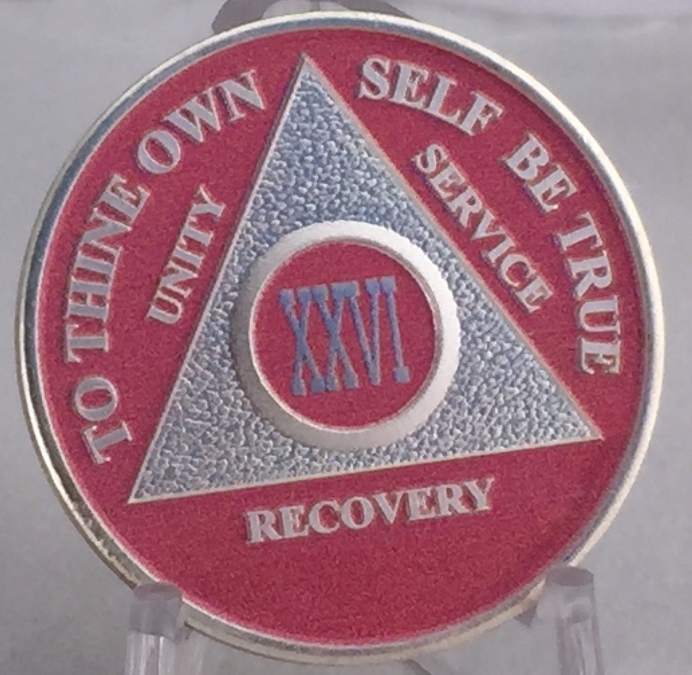 26 Year XXVI Pink Silver Plated AA Sobriety Medallion Chip with Vinyl Protector - Perfect for AA Meetings, Recovery Milestones & Sobriety Celebrations