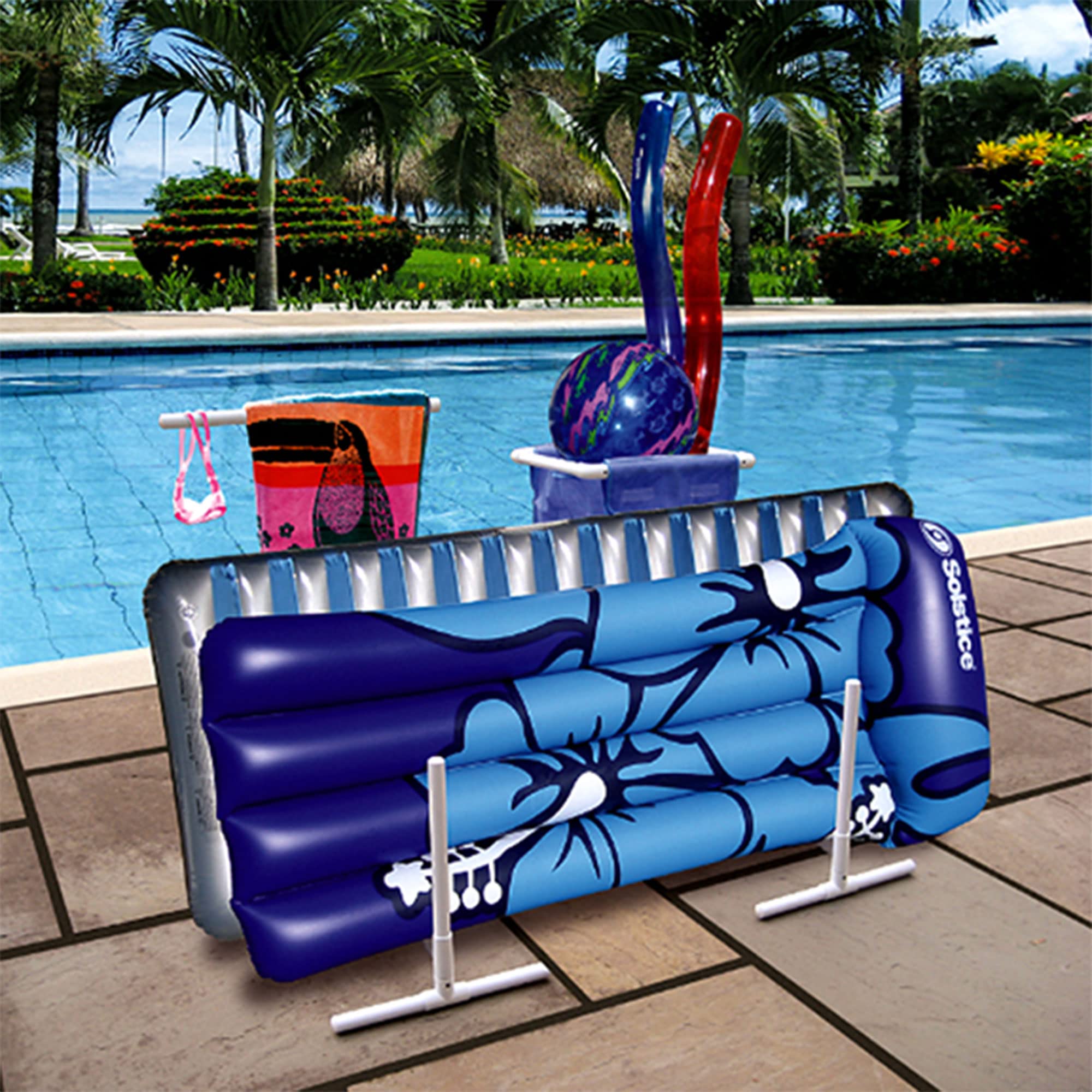 SWIMLINE HYDROTOOLS Pool Side Organizer - Heavy Duty Towel Rack with Removable Mesh Hamper for Pool, Patio & Bathroom | Outdoor & Indoor Storage Solution for Towels, Swimsuits & Pool Accessories | Rust-Resistant Drying Stand for Beach House, Backyard & Spa Areas