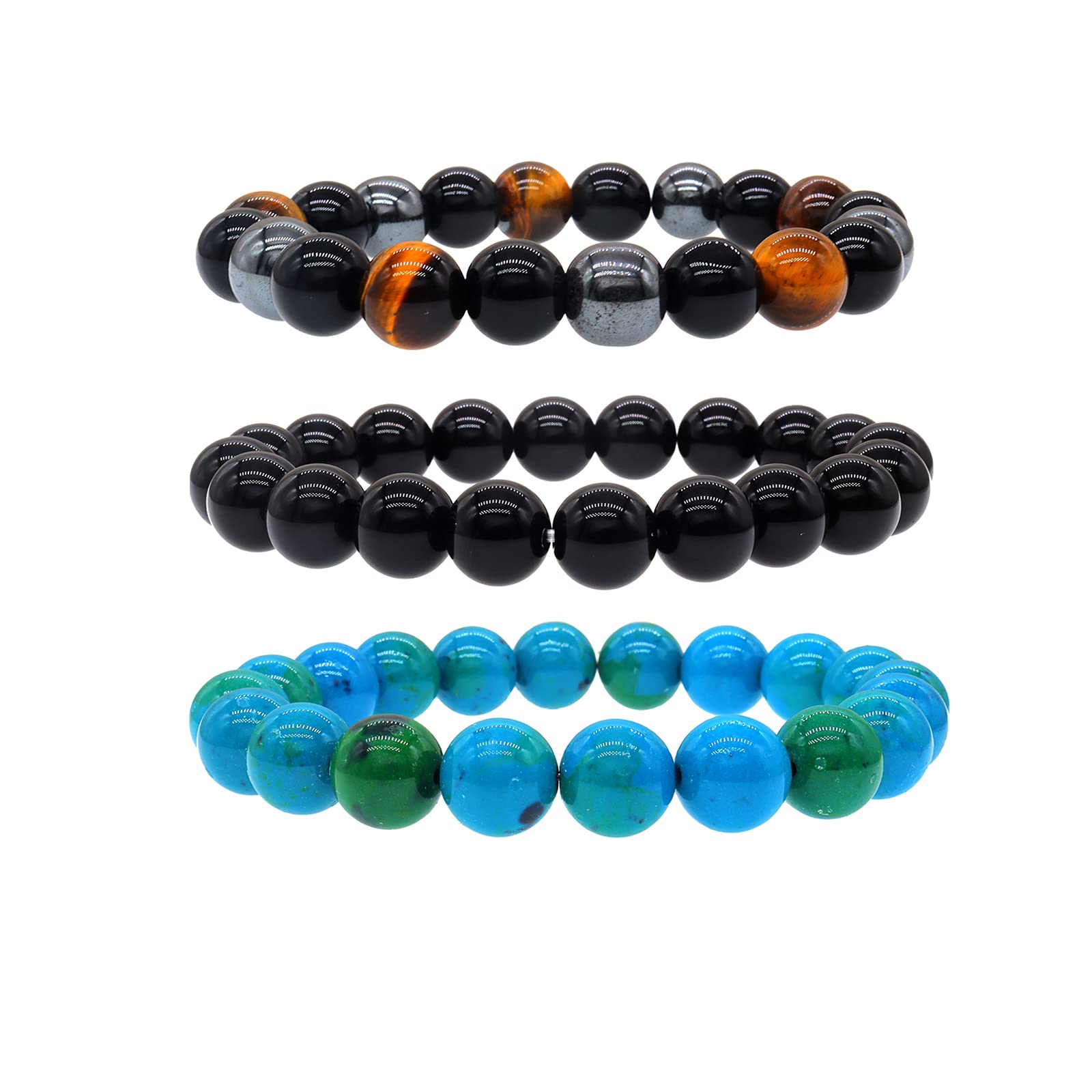 8-10mm Hematite Magnetic Therapy Bracelet for Women & Men - Triple Protection, Stress & Anxiety Relief - Tiger Eye & Obsidian Beads - Yoga, Healing & Wellness Jewelry - Perfect for Meditation, Work & Daily Wear