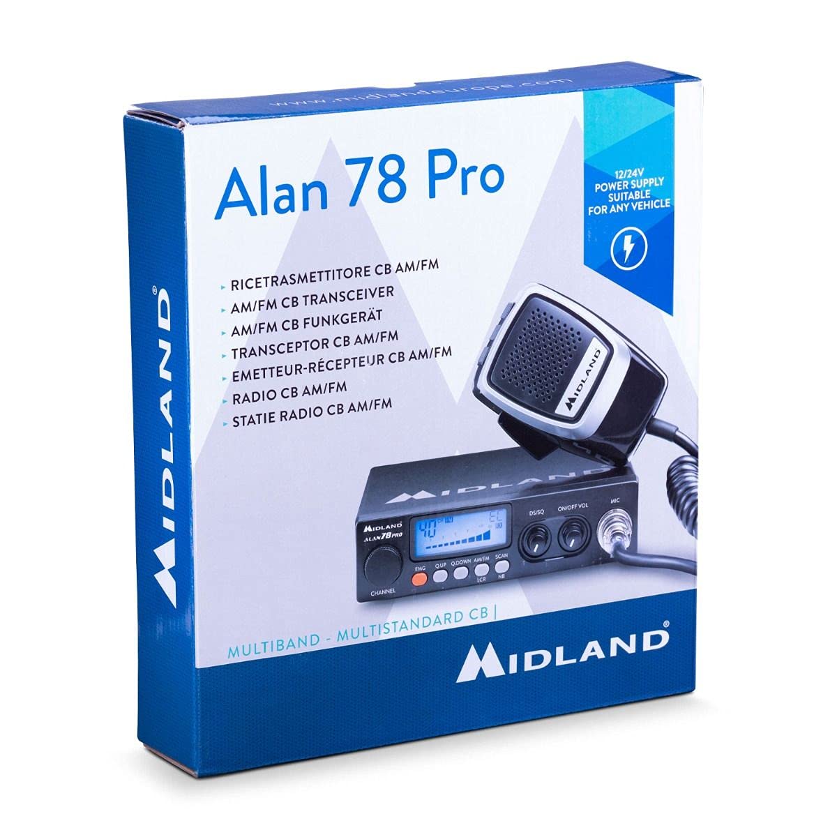 Midland ALAN 78 PRO CB Radio - 40-Channel Multiband Frequencies with LCD Blue Backlit Display | SCAN Function, Digital Squelch & Noise Blanker | 6-Pin Microphone Connector & External S Meter Socket | Perfect for Truckers, Off-Road Adventures & Emergency Communication