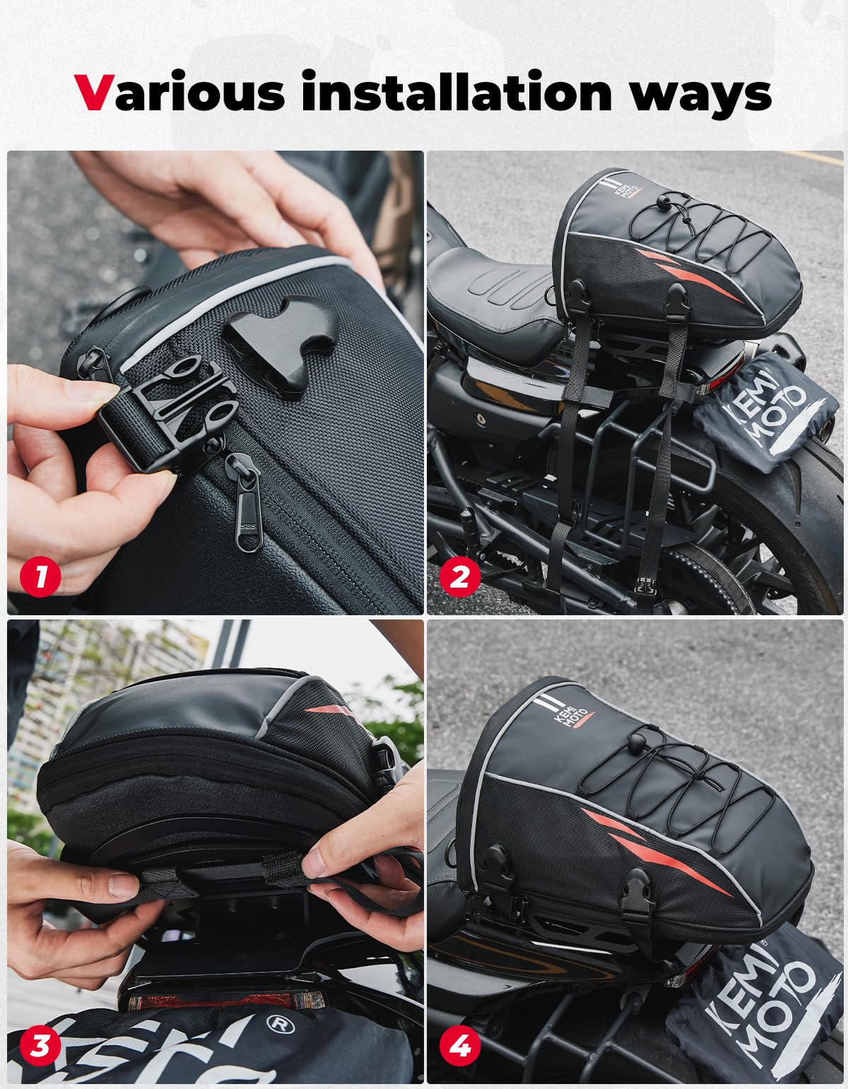 **KEMIMOTO 10L Waterproof Motorcycle Tail Bag - Durable Seat Saddle Bag with Shoulder Strap & Rain Cover - Ideal for Commuting, Touring & Adventure Riding**