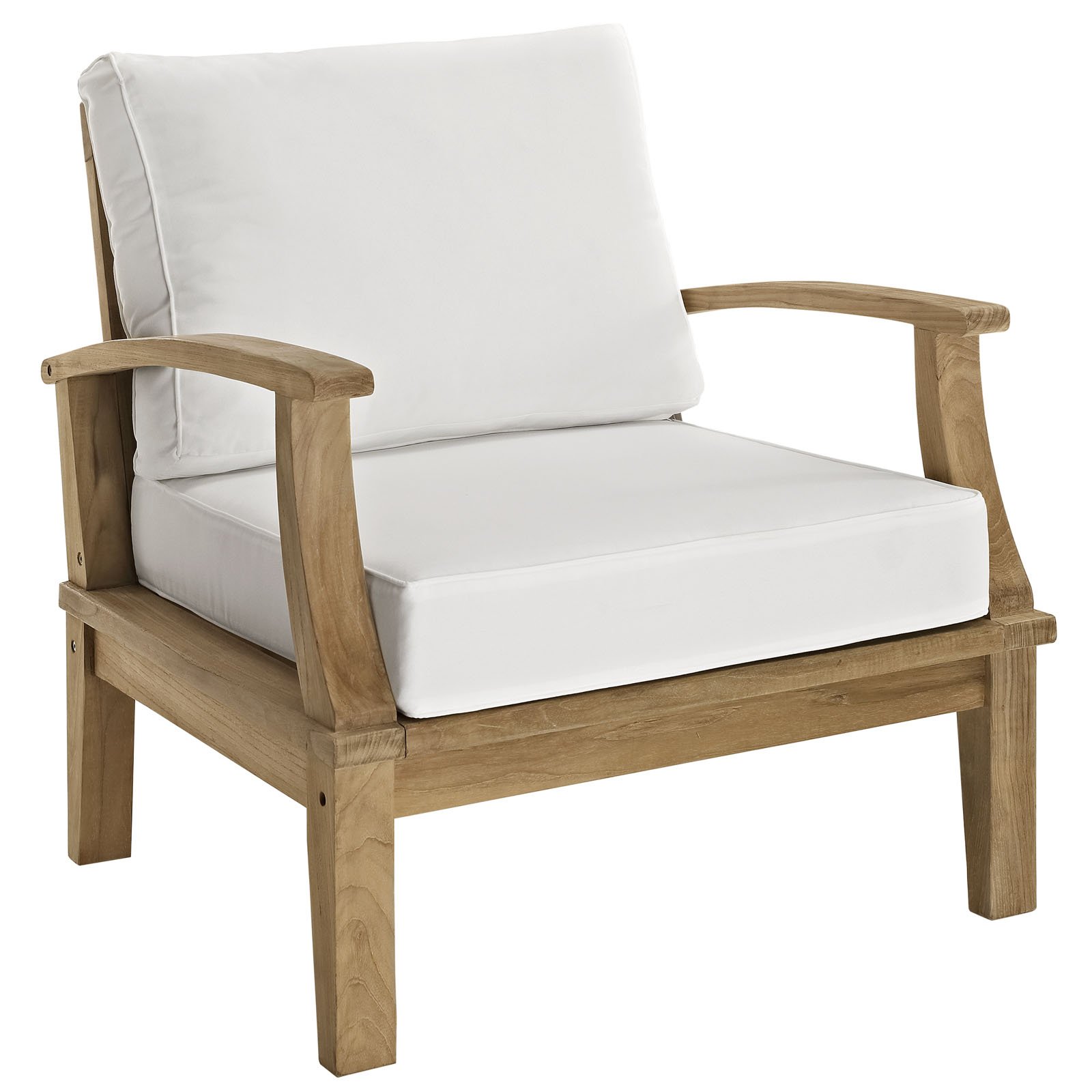 Premium Grade A Teak Wood Outdoor Patio Furniture Set - 3 Piece Natural White - Modway EEI-1475-NAT-WHI-SET - Perfect for Backyard, Garden, Poolside & Patio Relaxation