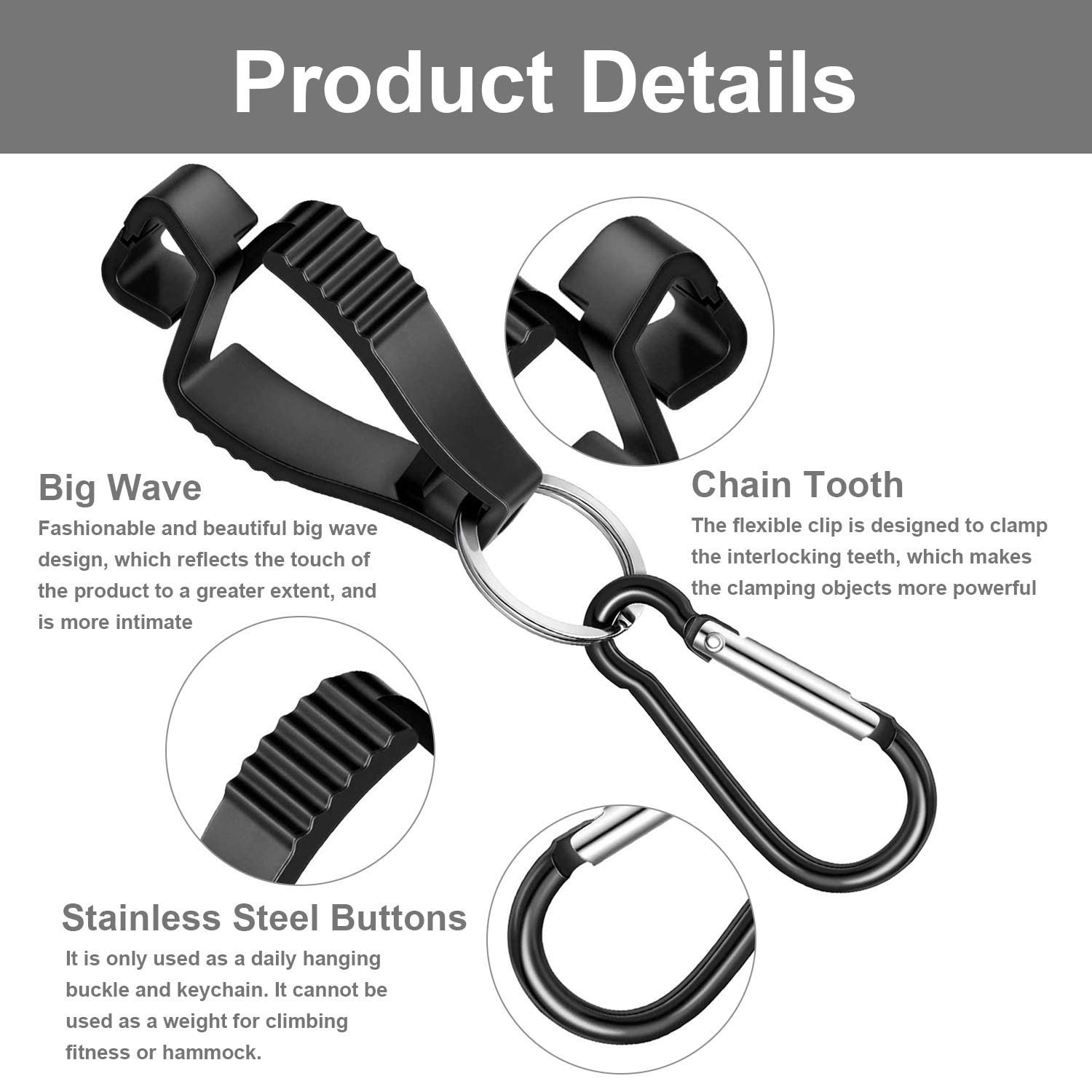 12 Pack Black Non-Slip Glove Holder Clips - Heavy Duty Belt Loop Clamps for Work Gloves (5.5 x 1.4 Inch) - Ideal for Construction, Firefighting, Labor & Safety Gear Organization