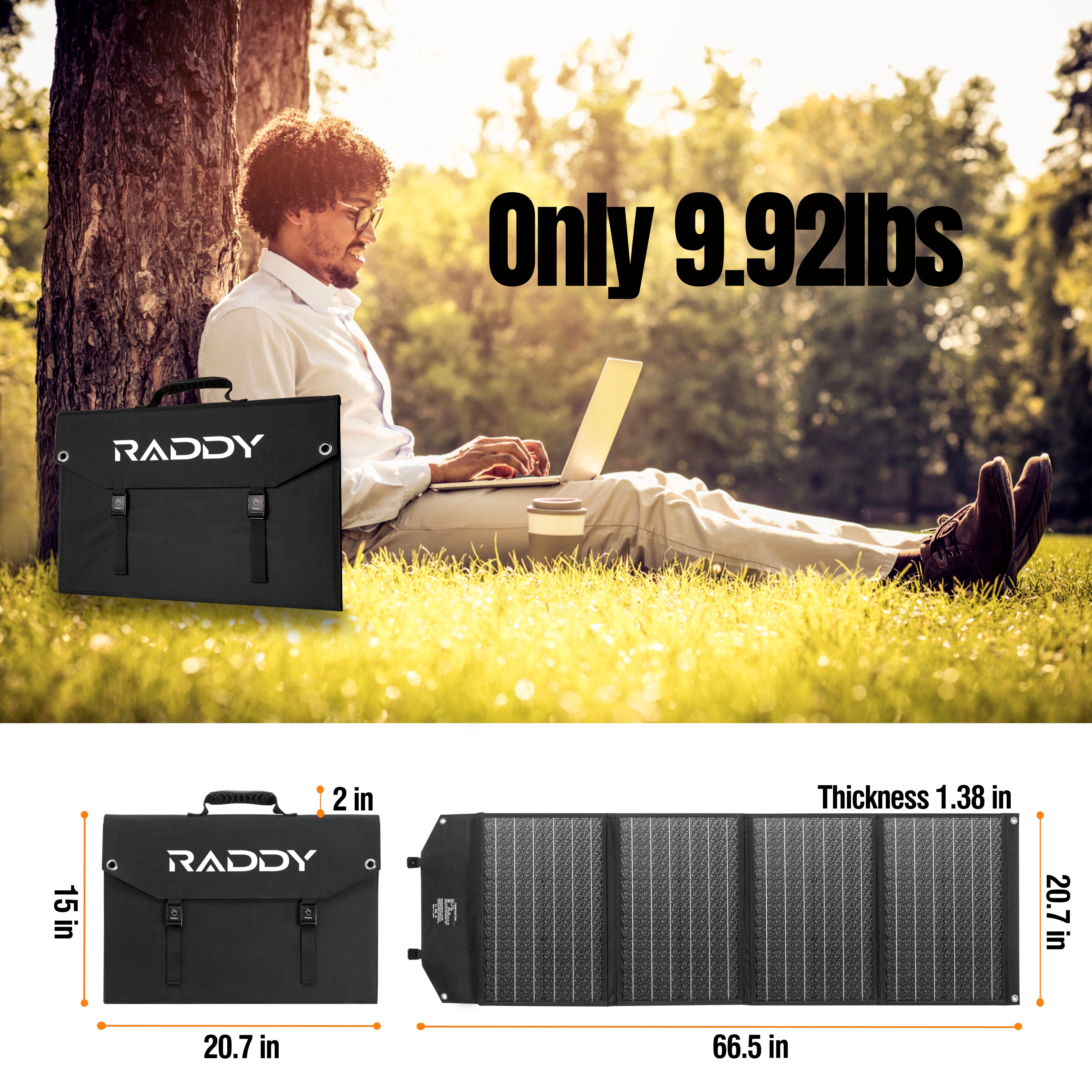 Raddy SP120 120W Foldable Solar Panel with DC/USB/QC3.0/Type C Outputs - Portable Solar Charger for Camping, Hiking, RV & Emergency Power Supply
