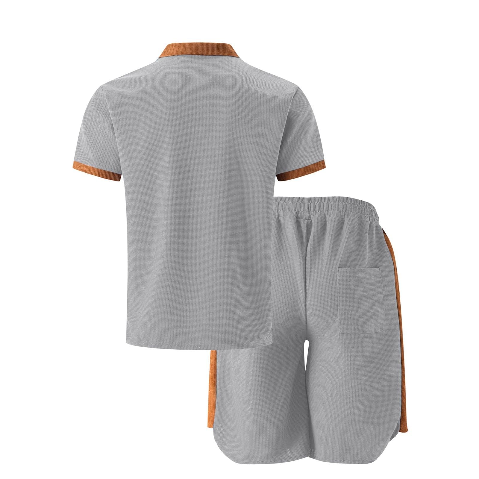 Men's Waffle Knit Tracksuit Set - Short Sleeve Polo Shirt & Athletic Shorts | Summer Casual Sportswear for Gym, Running & Lounge Wear