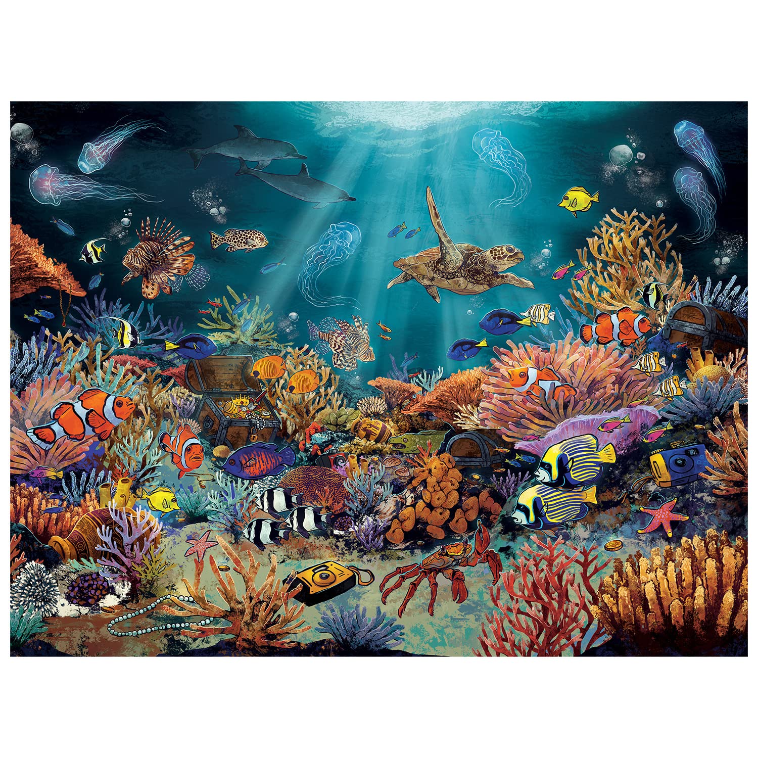 Peaceable Kingdom Deep Sea Adventure 100-Piece Glow in the Dark Puzzle for Kids Ages 6+ | Seek & Find Ocean Theme Jigsaw with Blacklight | Fun Family Game Night & Educational STEM Activity | Perfect for Birthday Gifts, Classroom Learning & Rainy Day Entertainment