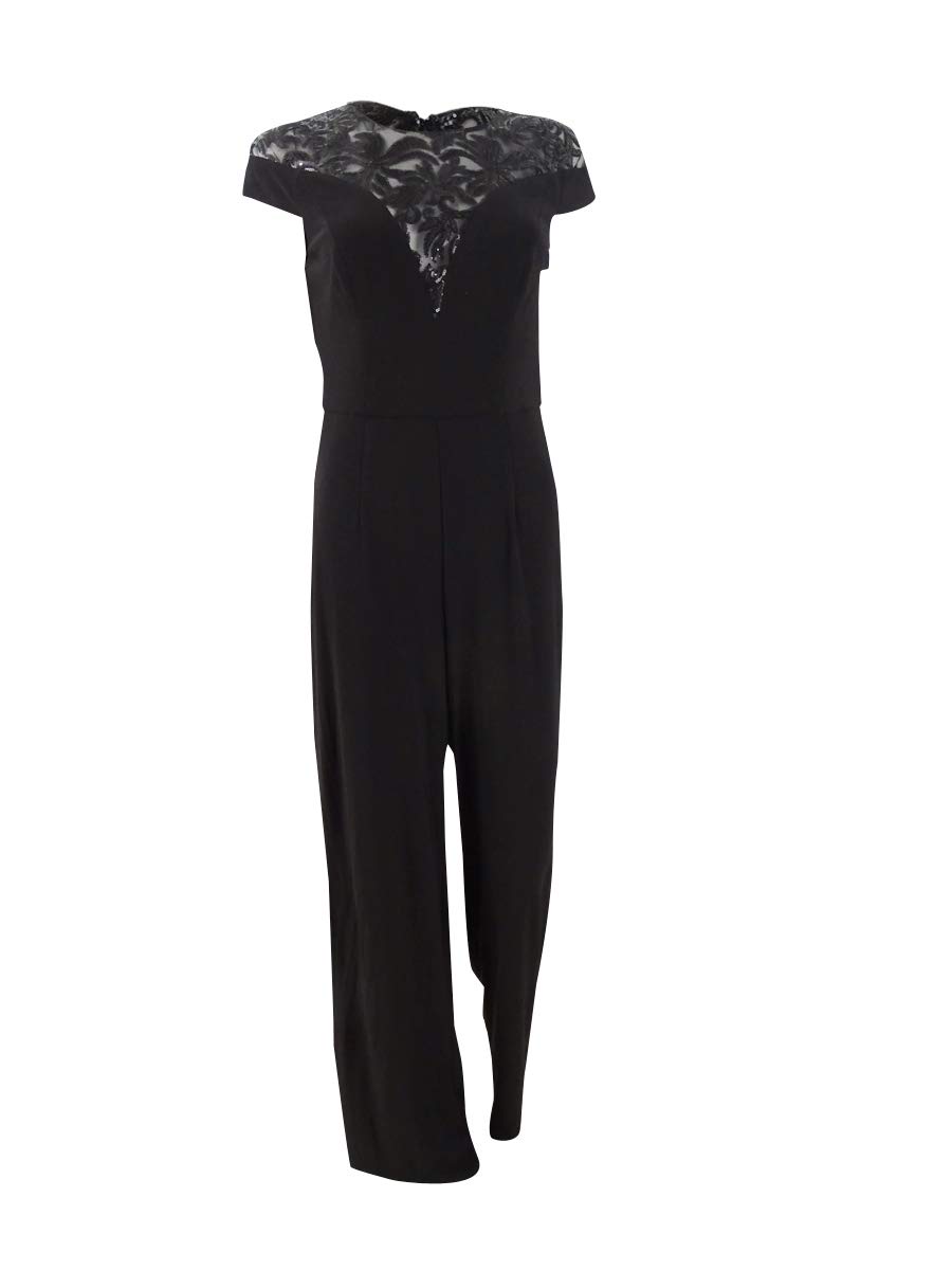 Adrianna Papell Women's Sequin Jumpsuit - Elegant Long Sleeve Jersey Romper for Parties, Weddings & Special Occasions