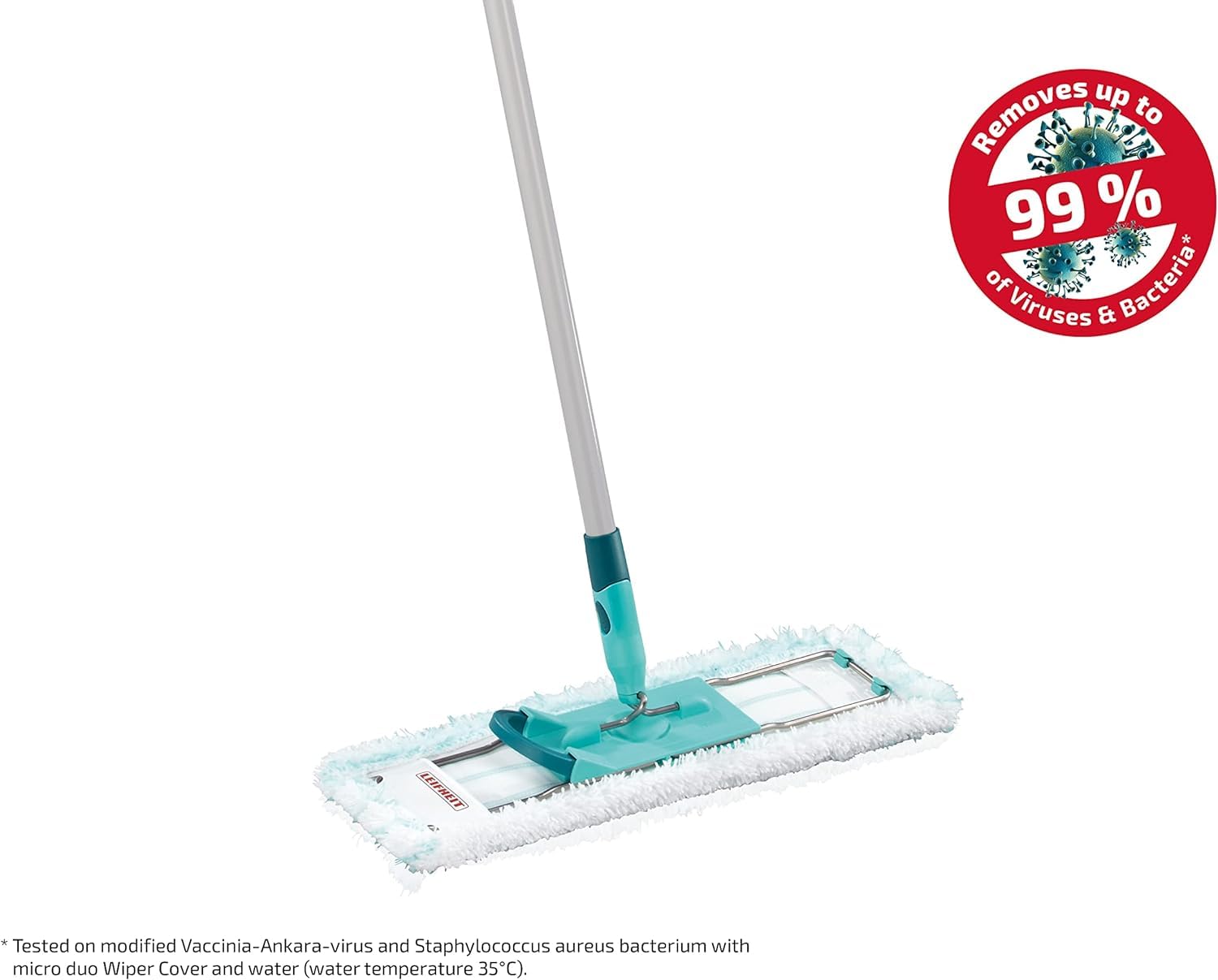 Leifheit Profi Floor Wiper Micro Duo with Steel Handle - 42cm Turquoise Mop for Hardwood & Tile Floors - Easy Cleaning for Kitchen, Bathroom & Living Areas