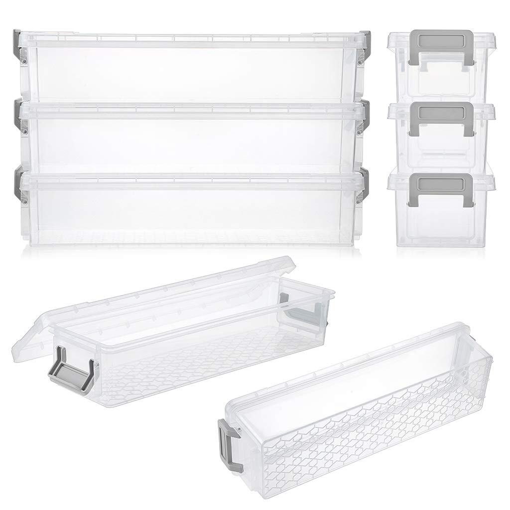 BTSKY 3-Pack Clear Plastic Stackable Storage Box with Grey Clip – Organizer for Pens, Pencils, Markers, Erasers & Office Supplies | Perfect for Home, Office & School Organization