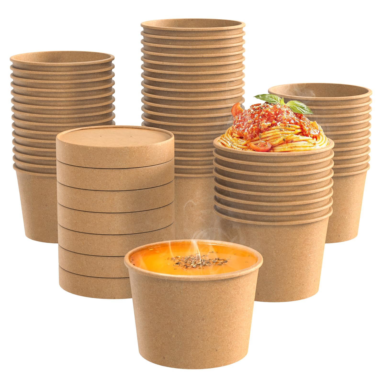 250-Pack 8 oz Kraft Paper Soup Containers with Vented Lids - Eco-Friendly Disposable Food Containers for Hot & Cold Meals, Restaurants, Takeout, Meal Prep - Perfect for Salads, Stews, Frozen Yogurt, Ice Cream & Desserts | Ideal for Catering, Food Trucks & Home Use