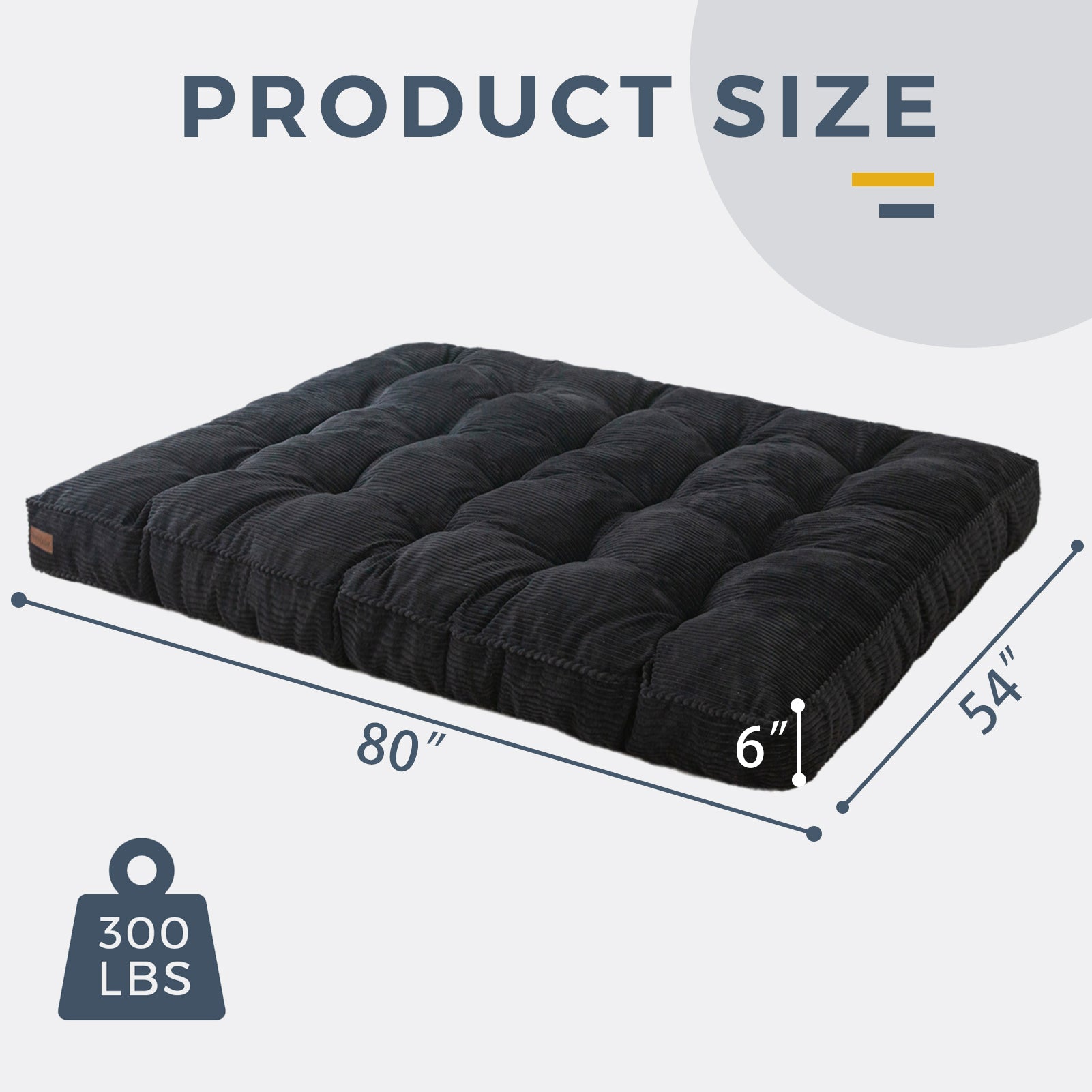 MAXYOYO 6-Inch Tufted Futon Sofa Couch Bed - Thick Corduroy Fabric Floor Futon Mattress for Adults (Mattress Only) in Black - Perfect for Small Spaces, Guest Rooms & Dorm Rooms