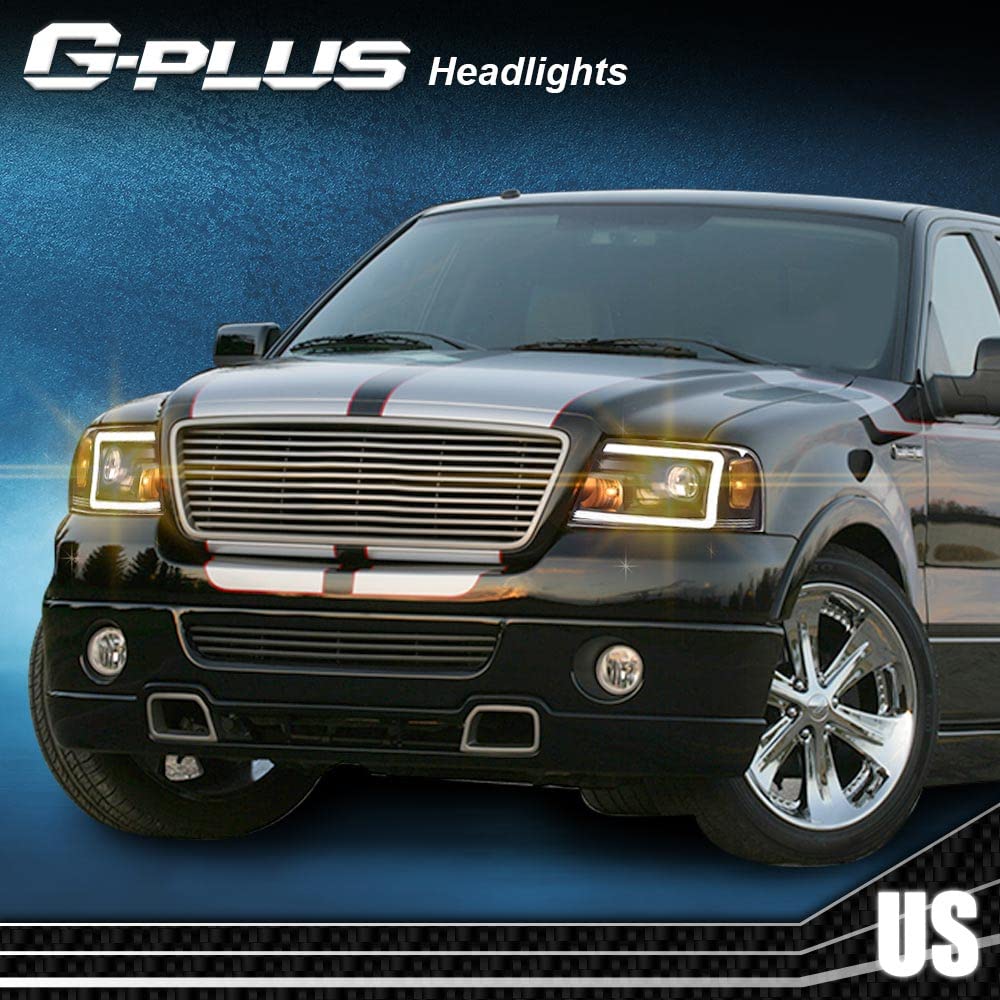 G-PLUS LED DRL Headlights for 2004-2008 Ford F150 & Lincoln Mark LT - Black Housing for Daytime Driving