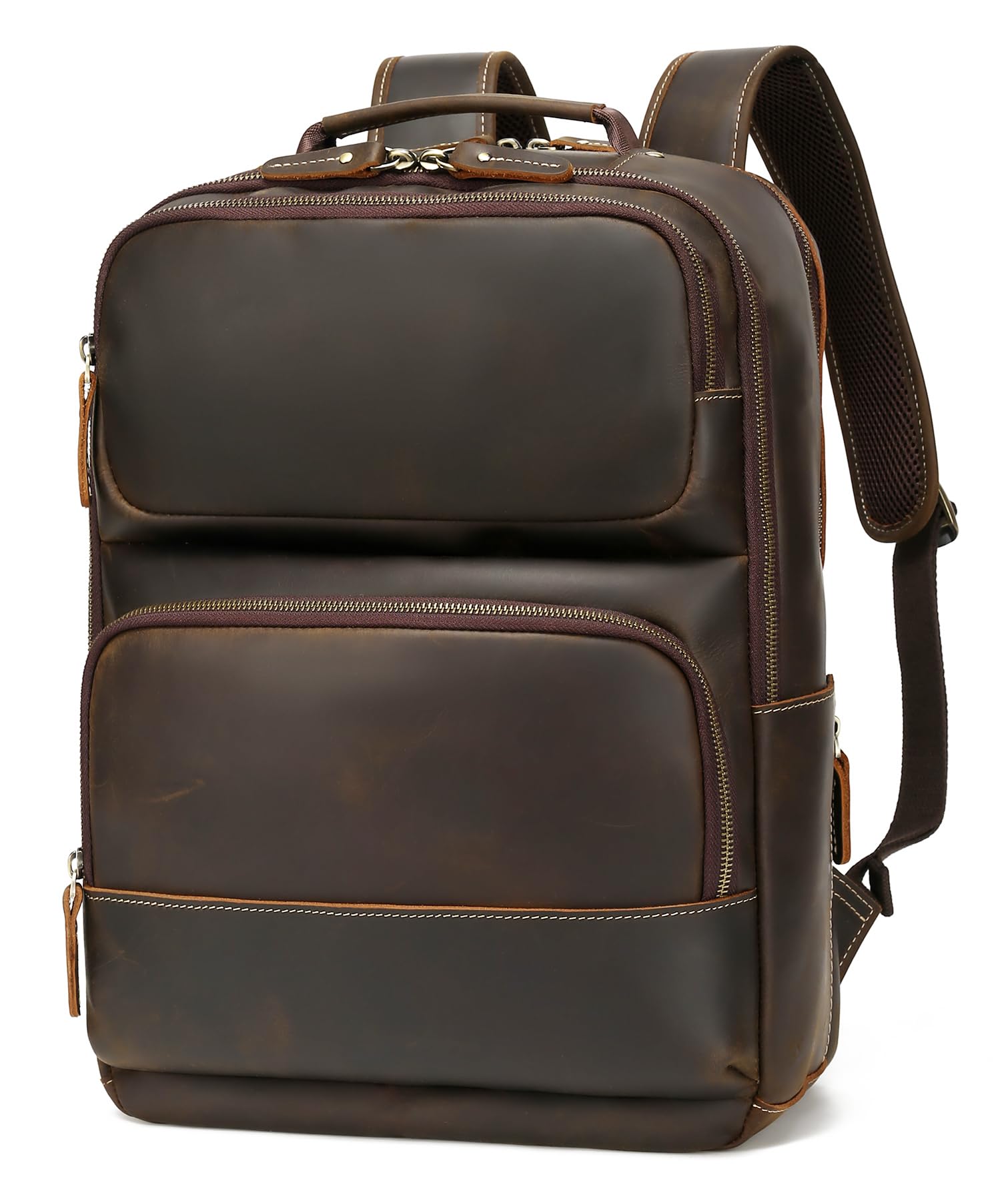 Vintage Genuine Leather Backpack for Men - 15.6 Inch Laptop Backpack, Durable Travel Rucksack for Camping, Hiking & Business Use