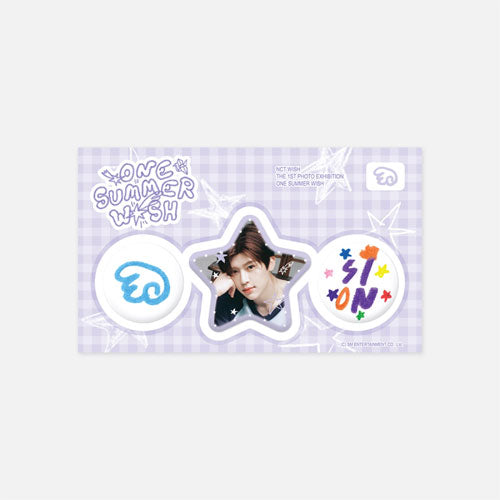 NCT WISH Official Merchandise - 1st Photo Exhibition [ONE SUMMER WISH] Pin Button Set - Kpop Collectibles for Fans | Perfect for Concerts, Fan Meetings & Display Collections