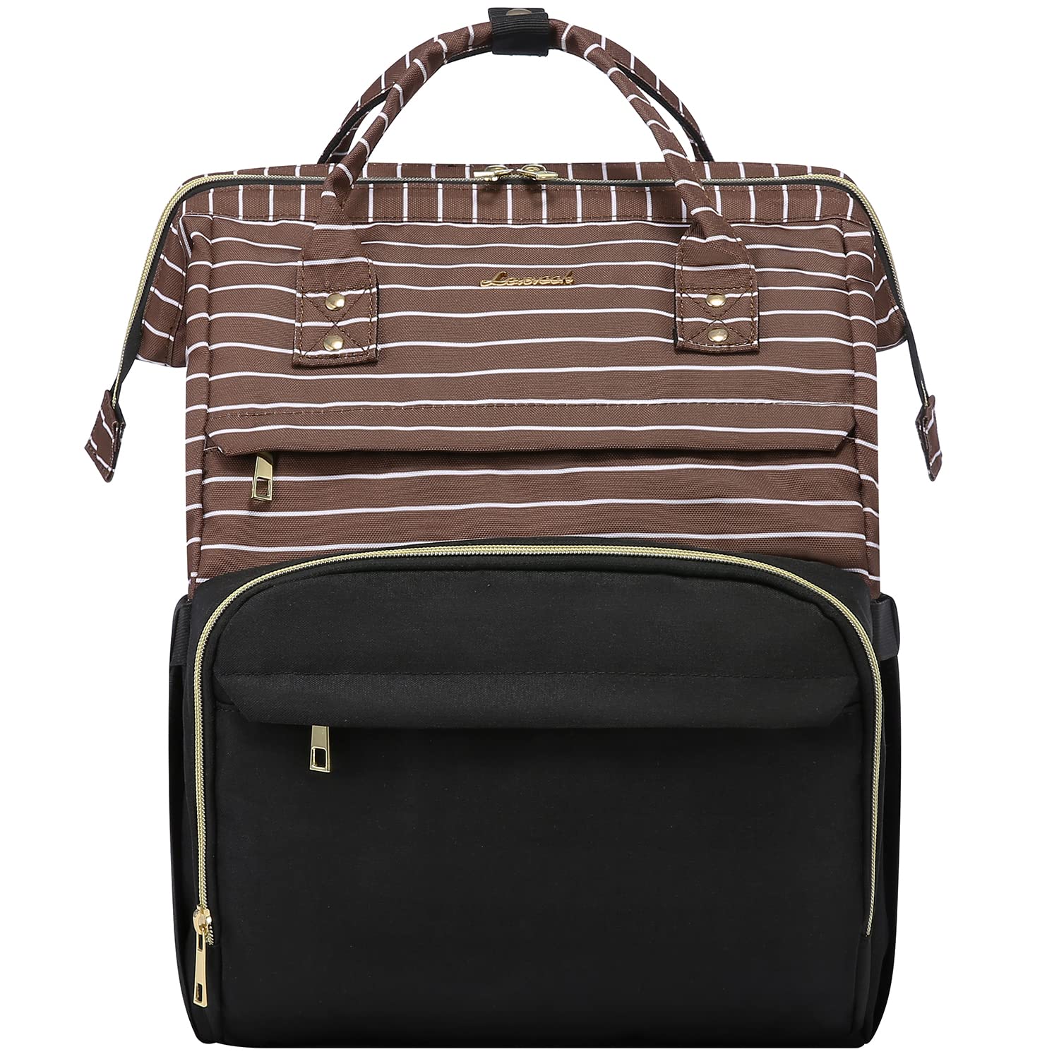 LOVEVOOK Stylish Laptop Backpack for Women - 15.6 Inch Work Laptop Bag, Durable Business Computer Backpack for College, Office & Travel - Brown Stripe Black - Perfect for Work, School & Commuting