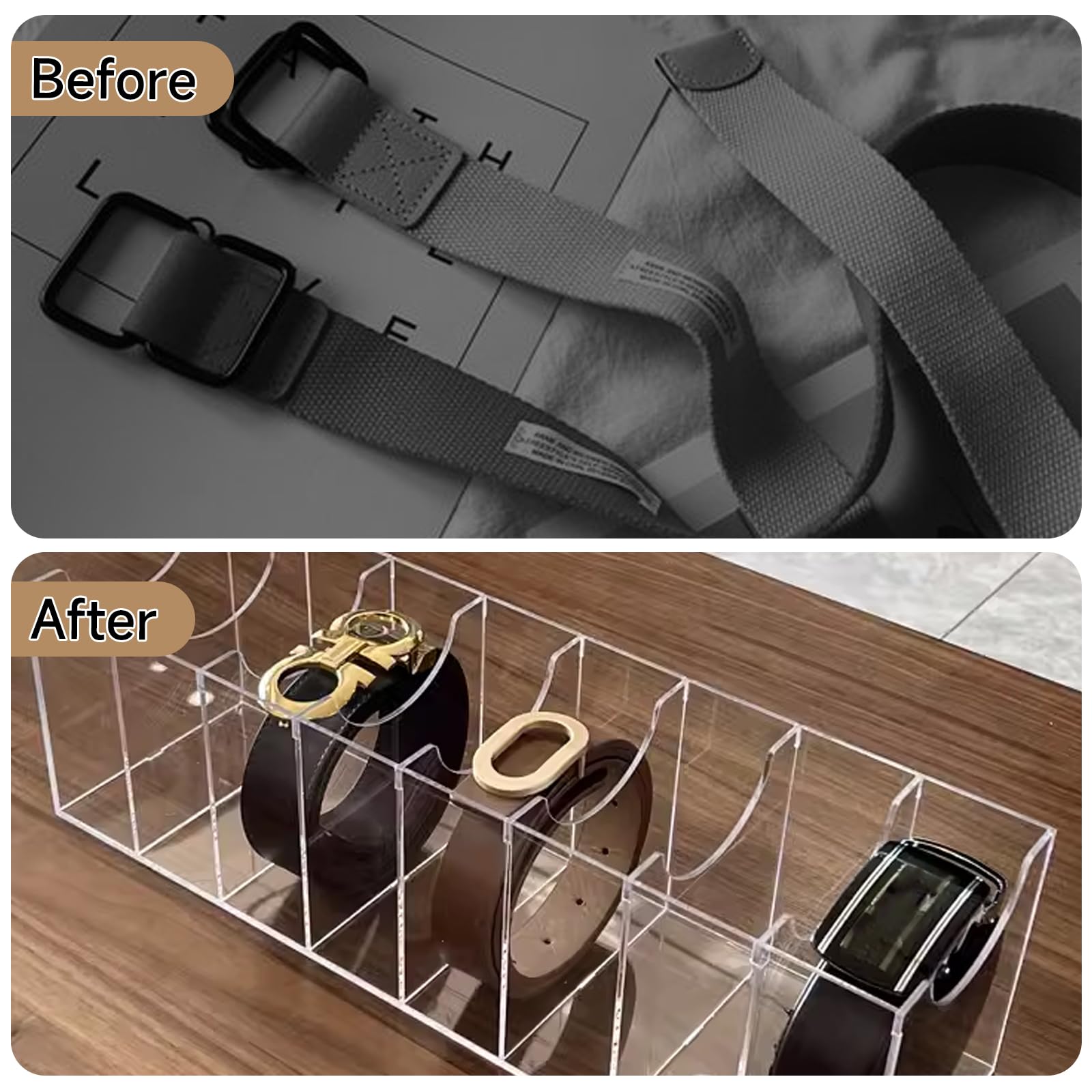 7-Compartment Belt Organizer for Closet with Display Stand - Men's Accessory Holder & Jewelry Rack for Bracelets, Watches, Cosmetics | Perfect for Bedroom, Closet & Travel Organization