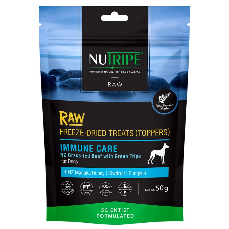 Nutripe NZ Grass Fed Beef Immune Care Freeze Dried Raw Dog Treats & Toppers 50g - High Protein Grain Free Training Rewards for Small Medium Large Dogs - Perfect for Training, Travel & Digestive Health