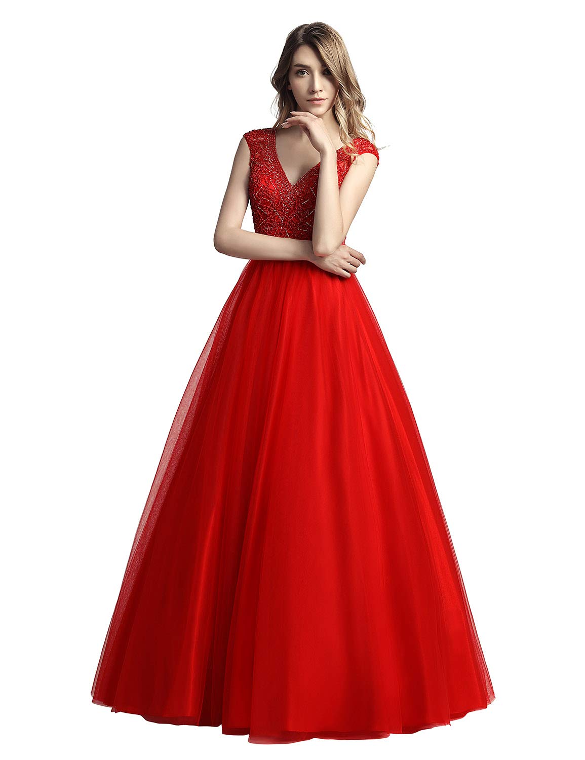 Sarahbridal Women's Elegant Beaded Long Prom Evening Dresses 2022 | Wedding Party Ball Gowns for Formal Events, Homecoming, Quinceañera & Special Occasions