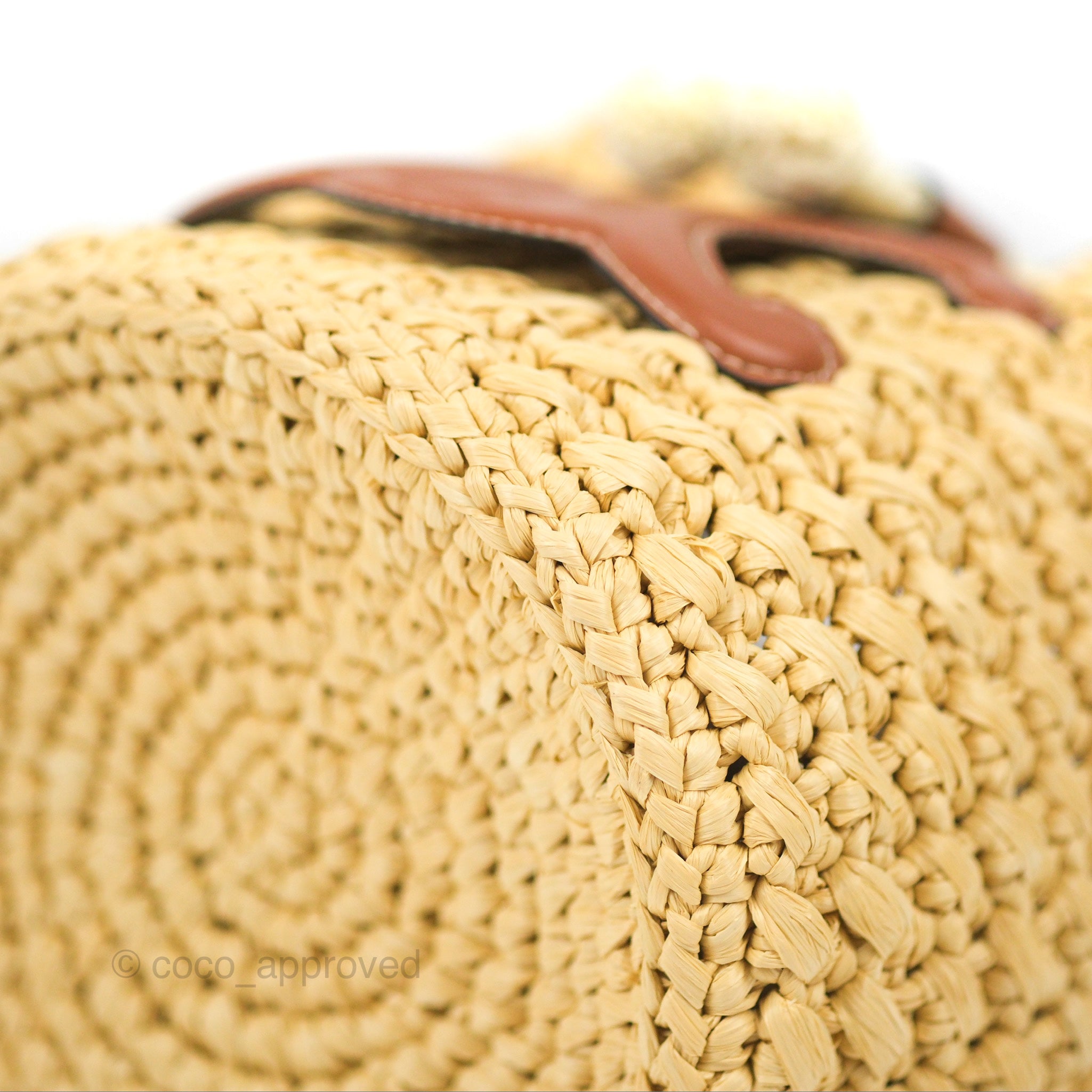 Celine Teen Drawstring Bucket Bag in Raffia & Natural Tan Calfskin - Stylish Summer Beach Tote for Women | Perfect for Vacation, Travel and Everyday Use