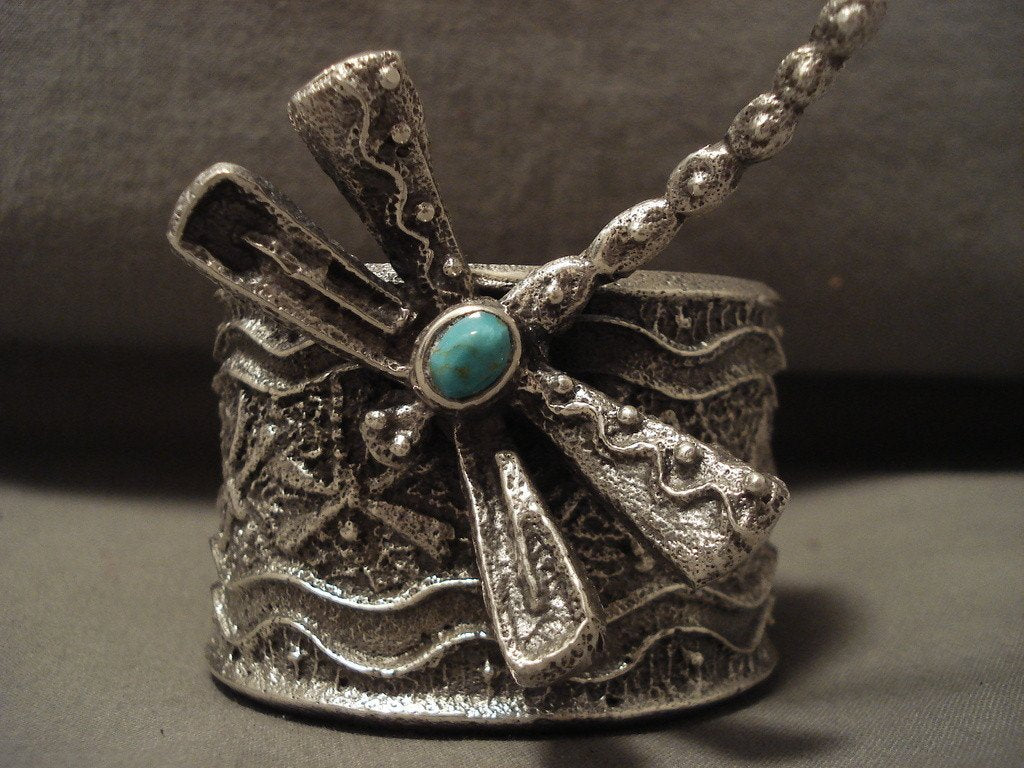 Authentic Navajo Dragonfly Turquoise Silver Bracelet - 162g Native American Handmade Jewelry for Women, Boho Fashion & Spiritual Healing Accessories