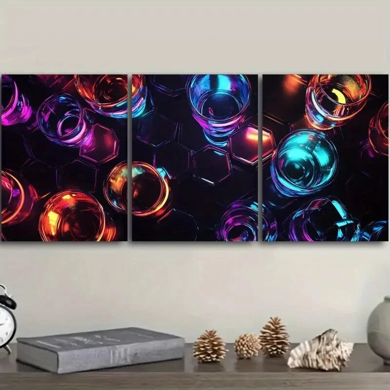3-Piece Vibrant Neon Lights Wall Art Set - Framed Canvas 40x60cm (16x24in) - High Quality Print - 100% Australian Made - Ready to Hang - Perfect for Living Room, Bedroom & Office Decor