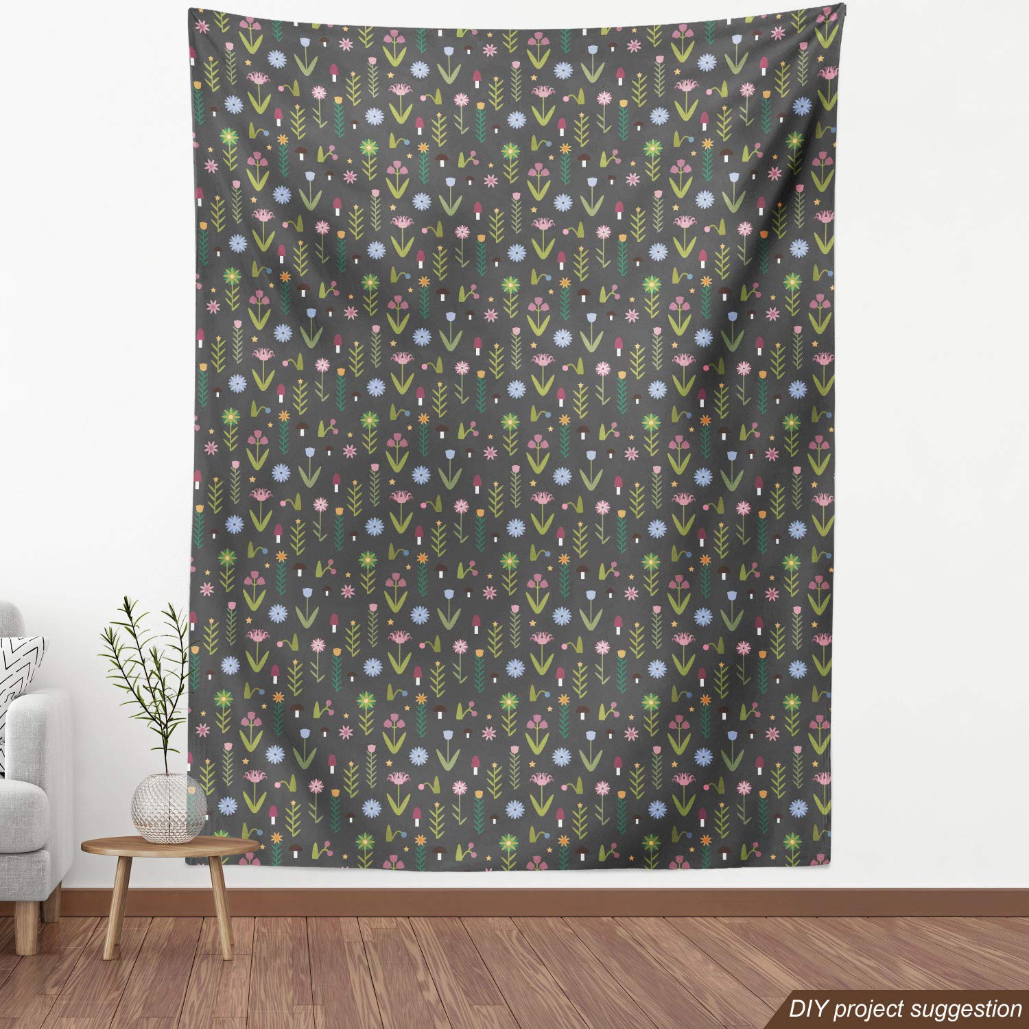 Ambesonne Floral Fabric by The Yard - Tulip Iris Daisy Rose Petals & Forest Mushroom Pattern | Olive Green Dried Rose Upholstery Fabric for Sofa, Curtains & Home Decor | Perfect for DIY Crafts, Pillow Covers & Nursery Decorations