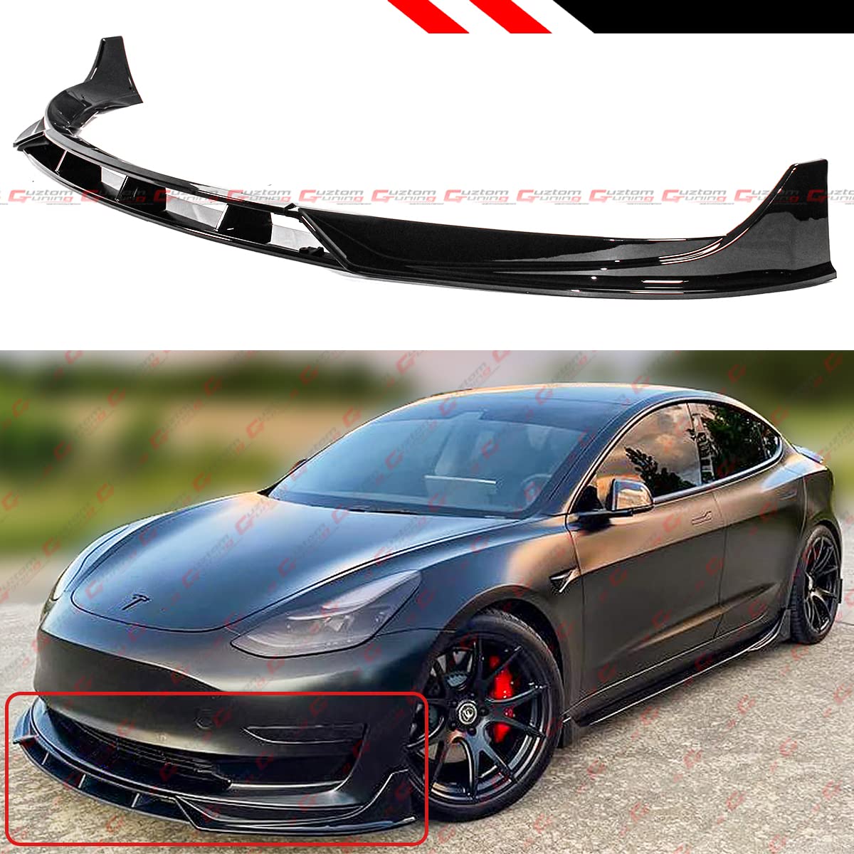 2017-2022 Tesla Model 3 Gloss Black Front Bumper Lip Spoiler Kit - 4PC Performance Style Winglet Splitter for Enhanced Aerodynamics & Sporty Look | Perfect for Car Enthusiasts & Street Racing