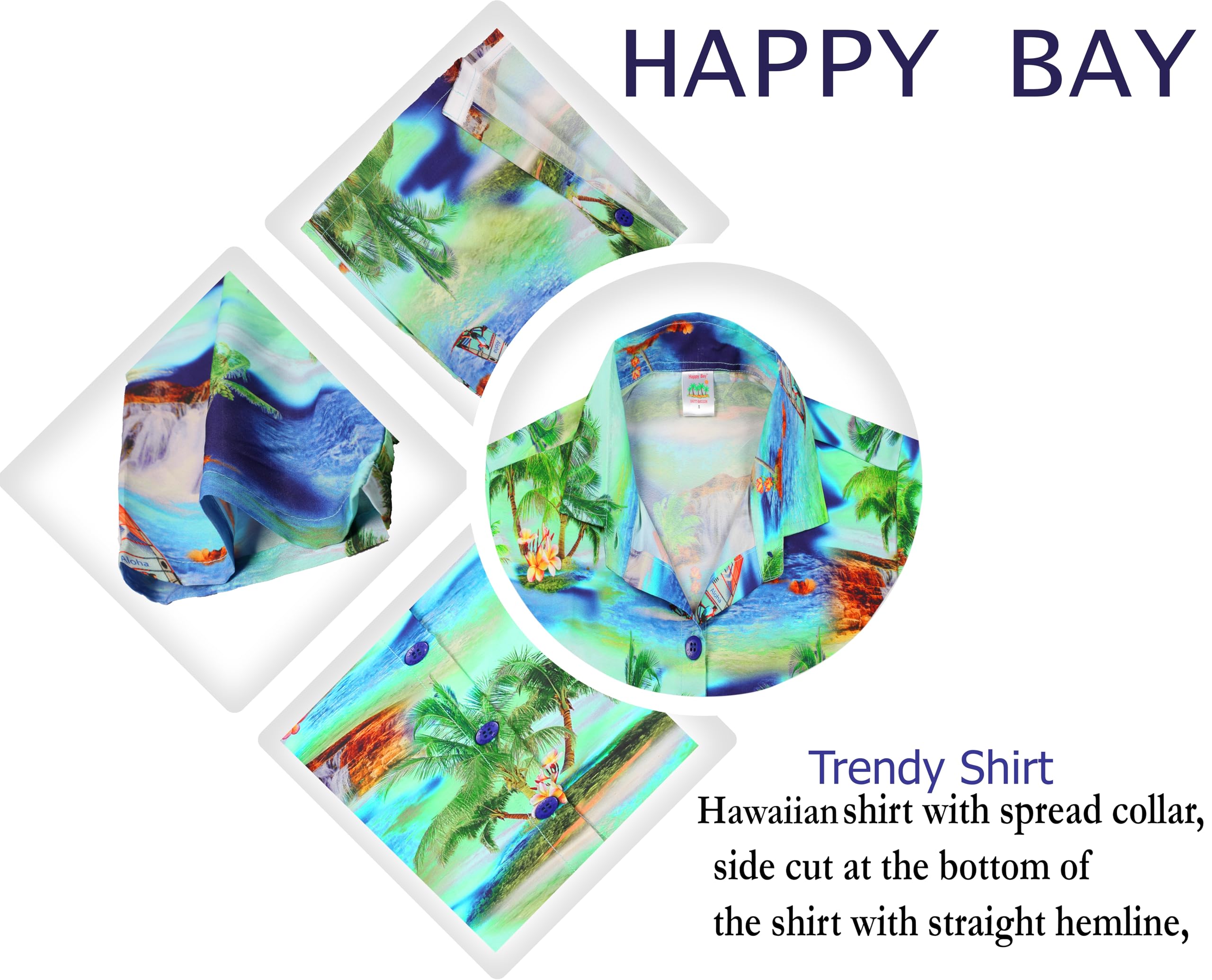 Happy Bay Women's Beach Short Sleeve Hawaiian Blouse Shirt - Floral Print Vacation Shirt for Summer, Pool Party & Tropical Getaway