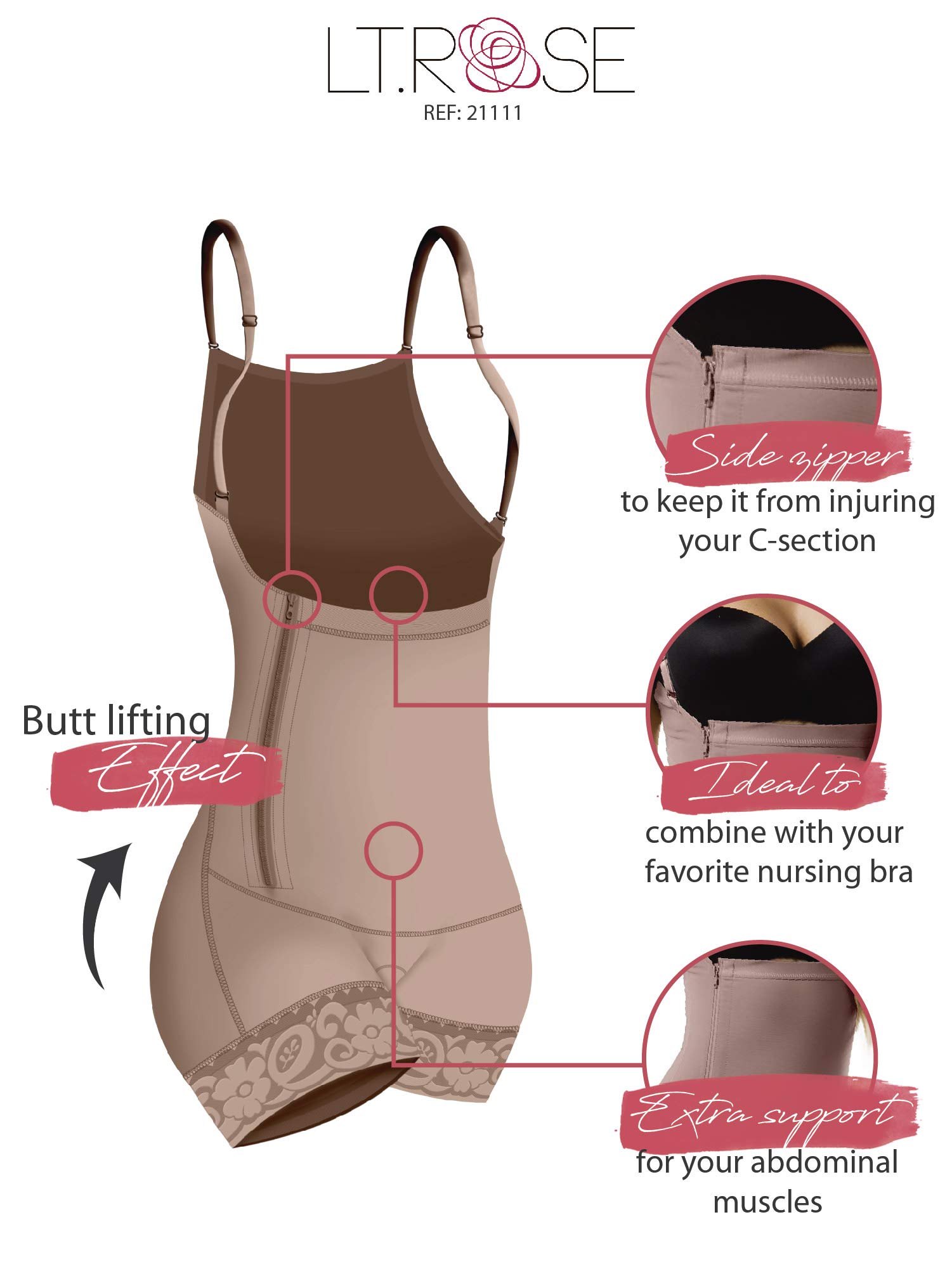 LT.ROSE Fajas Colombianas Postpartum Shapewear P111 - High Compression Post-Surgery & Postpartum Girdle for Women - Slimming Waist Trainer for Tummy Control & Body Shaping - Perfect for Recovery After C-Section or Childbirth