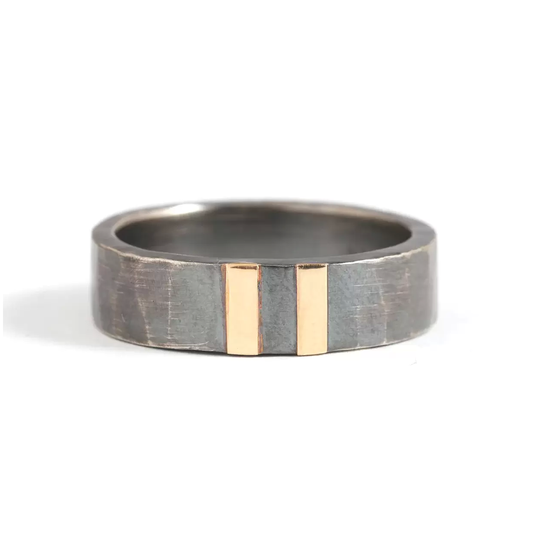 Men's Silver & Double Gold Stripe Band Ring - Elegant Wedding Band for Men, Anniversary Gift, Promise Ring - Perfect for Engagements, Weddings & Special Occasions