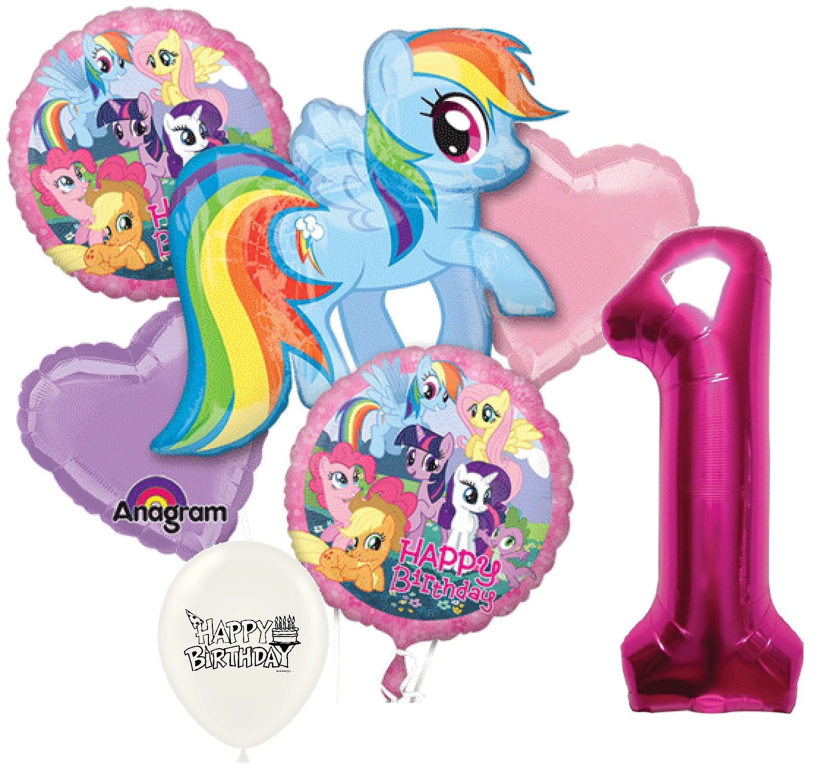 1st Birthday Pink Number My Little Pony Party Decorations Balloon Bouquet Bundle - Perfect for Baby Girl's First Birthday Party, Baby Shower & Themed Celebrations