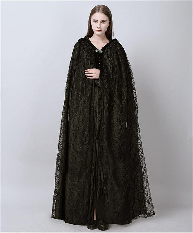 Elegant Halloween Lace Net Cape for Women - Gothic Witch Costume Accessory for Parties & Cosplay
