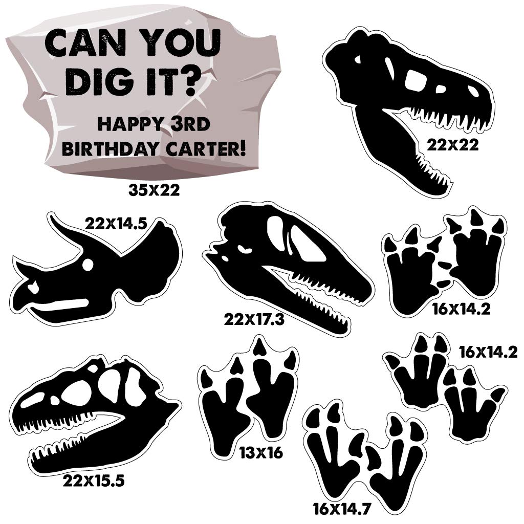 Custom Dinosaur Birthday Party Decorations Kit - 17PCS Fossil-Themed Yard Signs with Stakes for Outdoor Dino Dig Party, Jurassic Theme Birthday Celebration, Kids Outdoor Adventure Decor