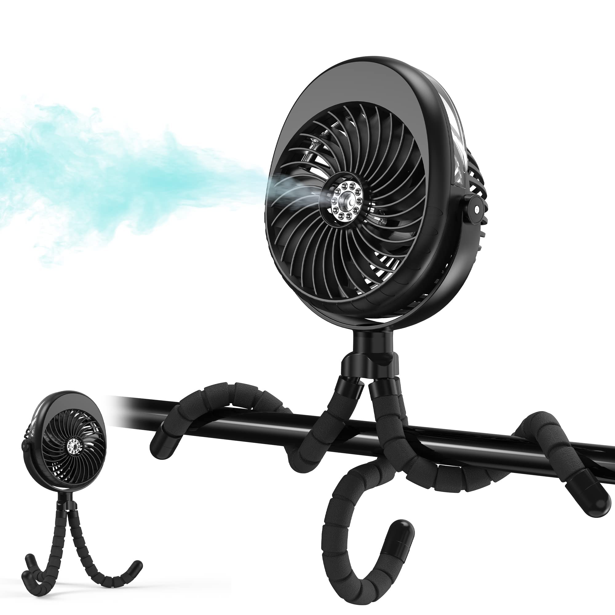 COMLIFE 270° & 360° Pivoting Misting Baby Stroller Fan - Portable USB Battery Operated Fan with Flexible Tripod for Car Seat, Crib, Bike, Treadmill & Bunk Bed | Perfect for Outdoor Activities, Travel & Nursery Cooling