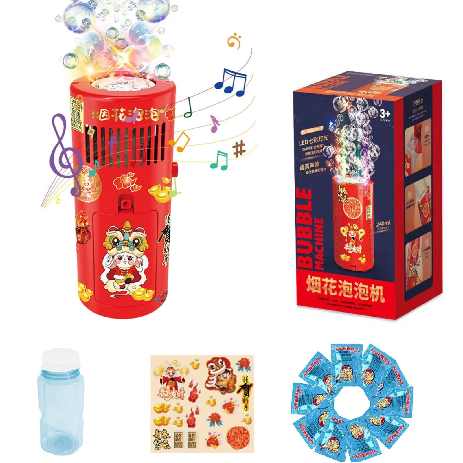 Portable Firework Bubble Machine with LED Lights - Fun Bubble Blower for Kids, Parties, New Year Celebrations & Outdoor Events - Perfect Gift for Boys & Girls