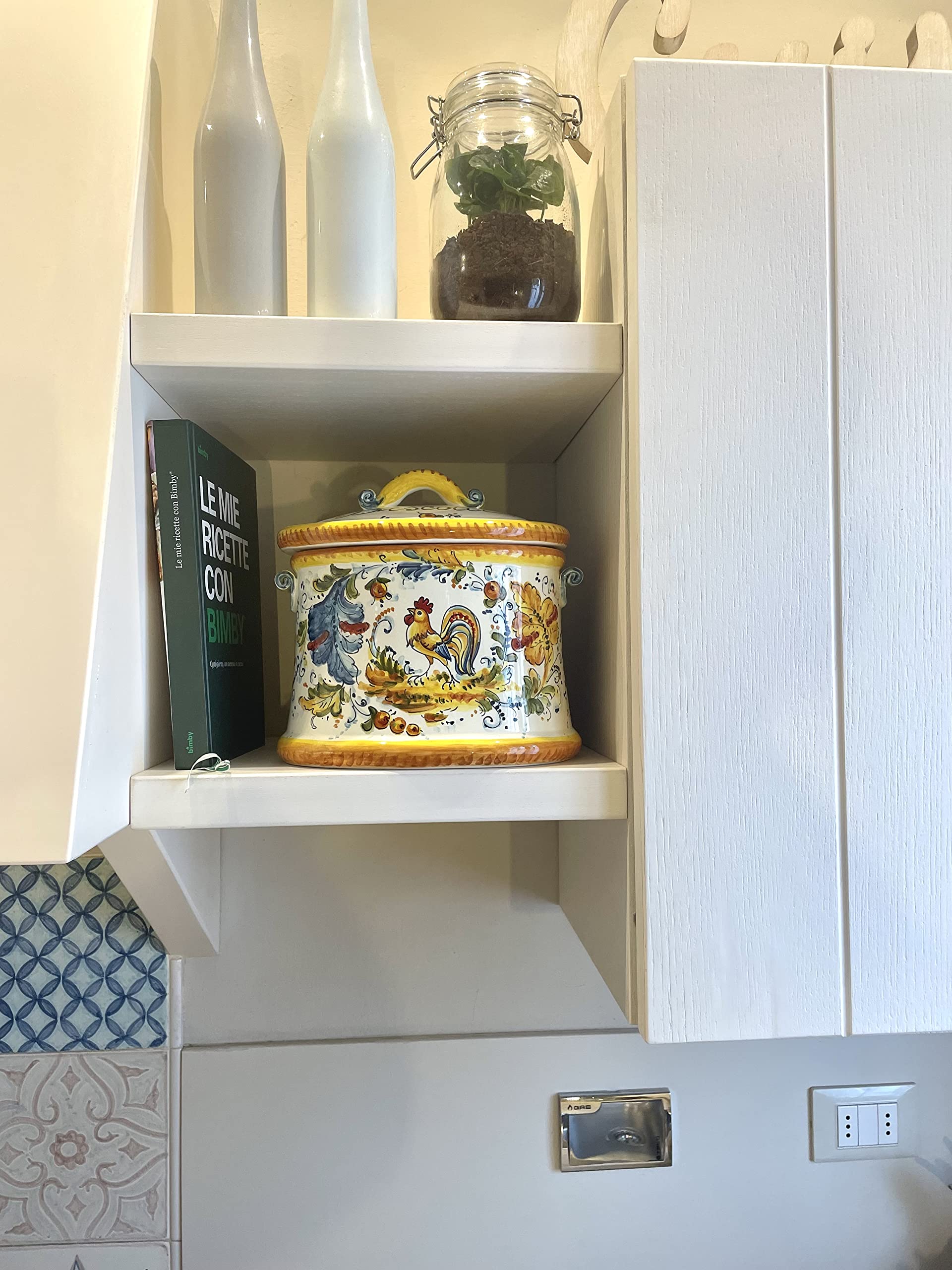 Hand-Painted Italian Ceramic Cookie Jar - Tuscan Rooster Design Art Pottery from Montelupo, Italy | Perfect for Kitchen Storage & Home Decor