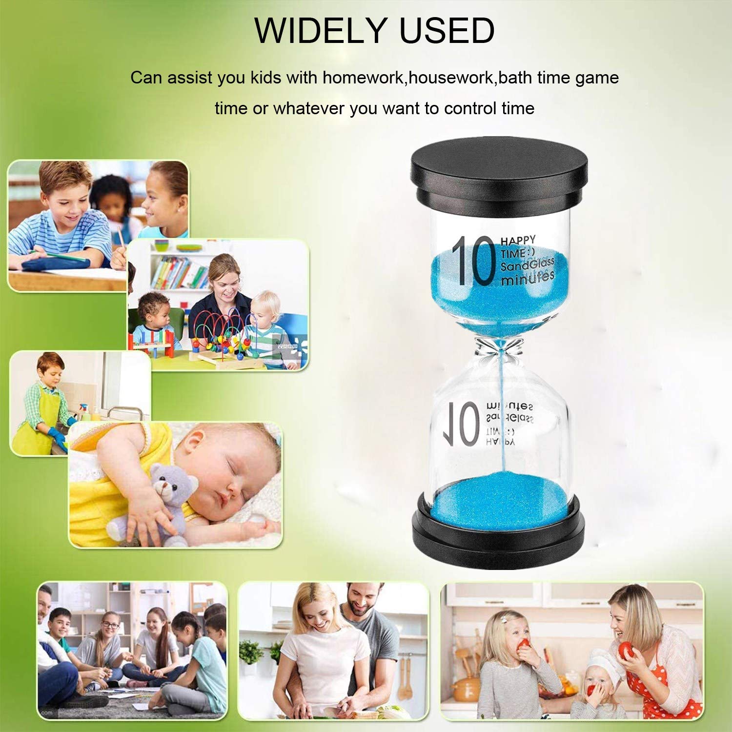 10 Minute Hourglass Sand Timer - Large Blue Plastic Sand Clock for Kids, Games, Classroom & Kitchen Decor | Decorative Sandglass Timer for Time Management, Board Games, Cooking & Home Office