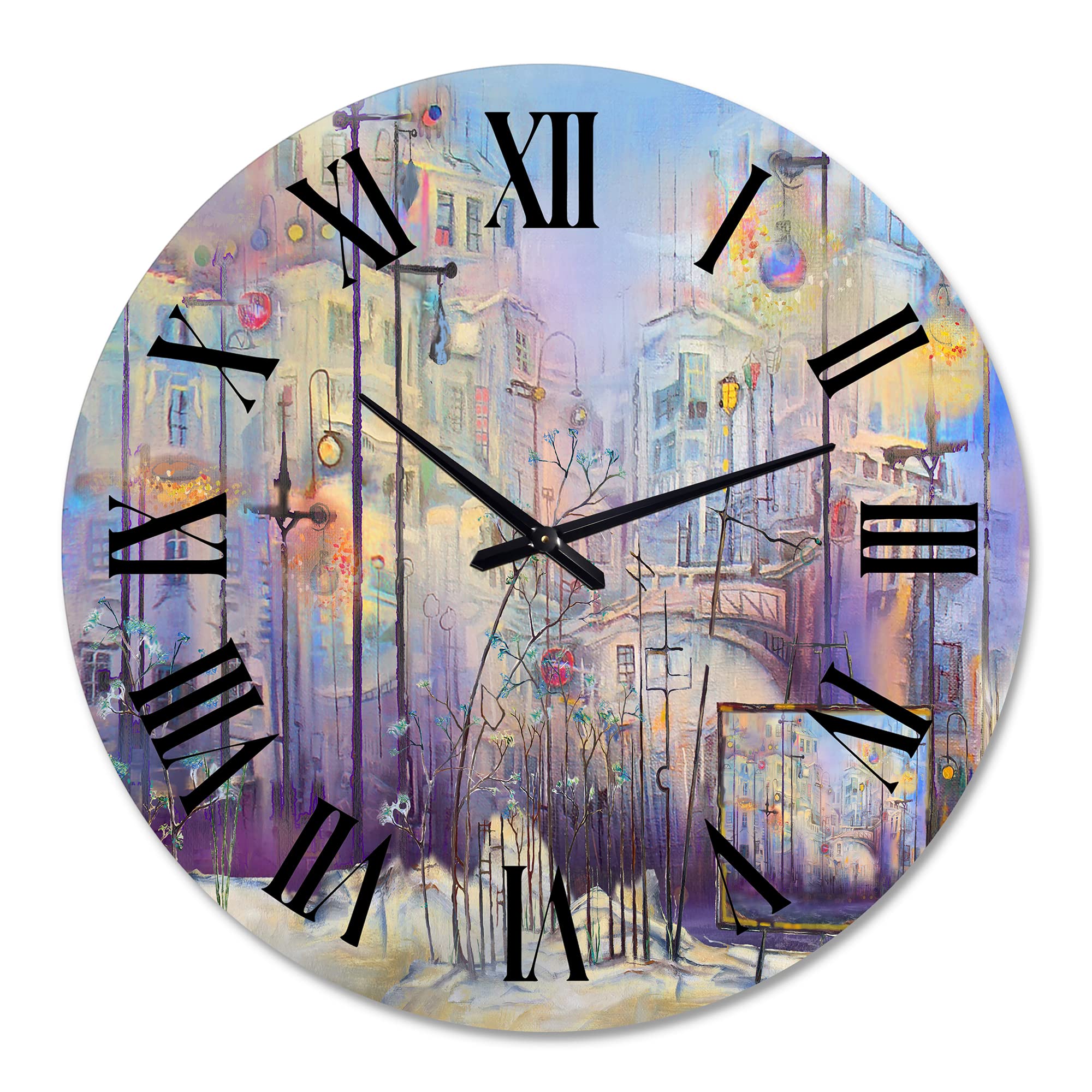 Abstract Pastel Cityscape Modern Wall Clock - Large Decorative Kitchen Clock with Landscape & Nature Design | Perfect for Home, Office & Living Room Decor