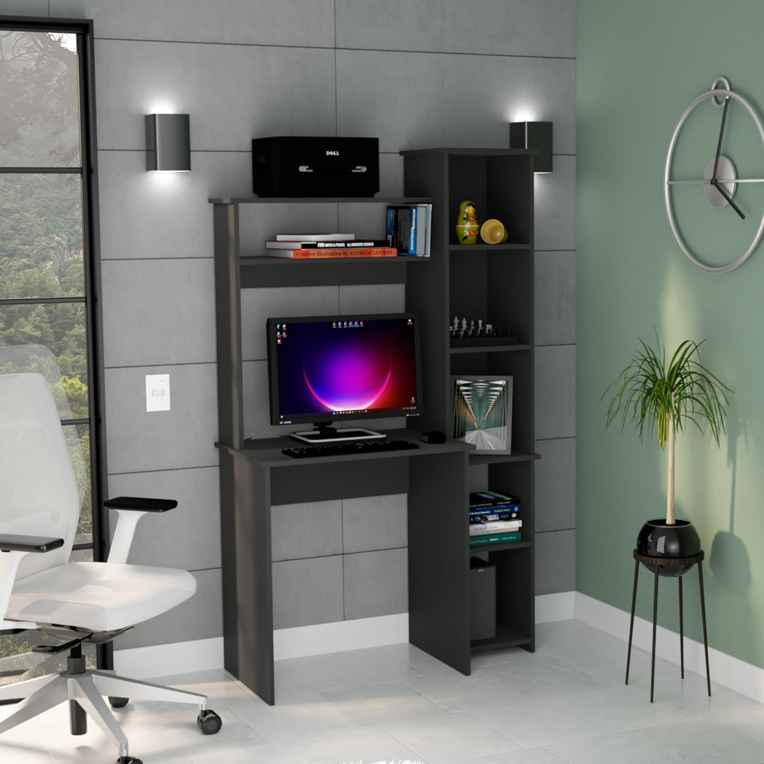 Aramis 5-Shelf Office Desk with 2 Premium Shelves, 63