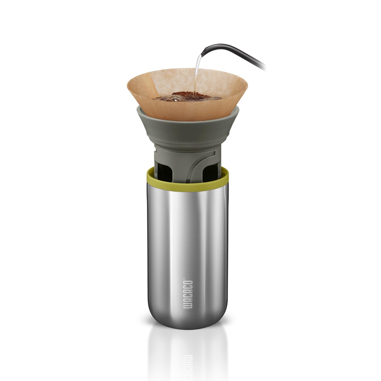 WACACO Cuppamoka Portable Pour Over Coffee Maker - Manual Drip Coffee Brewer with 10 Reusable Cone Paper Filters, 10oz Stainless Steel Travel Coffee Maker for Camping, Office & Home Brewing