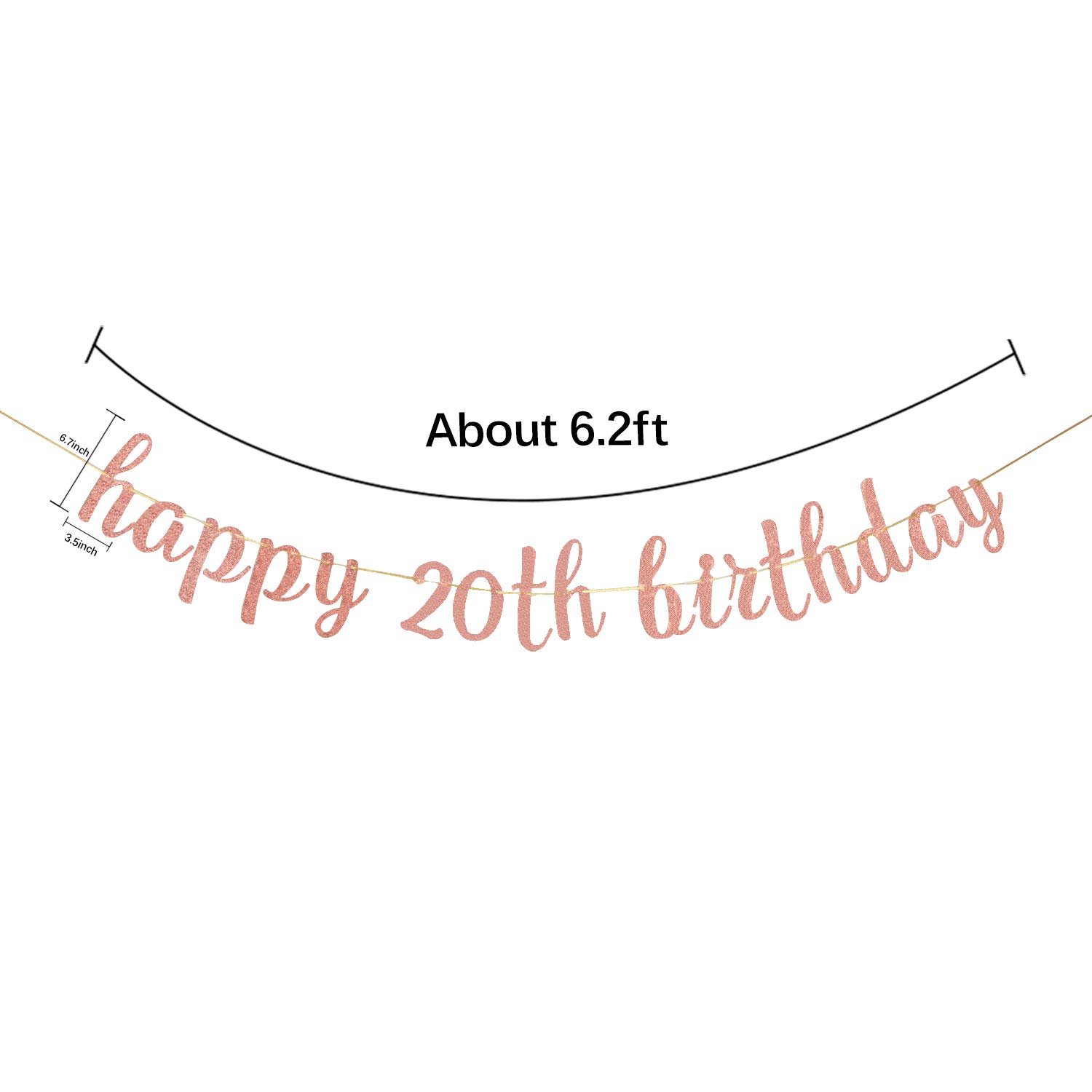 Rose Gold Glitter Happy 20th Birthday Banner - Cheers to 20 Years Party Decorations for Anniversary Celebration | Perfect for Birthday Parties, Milestone Events & Photo Backdrops