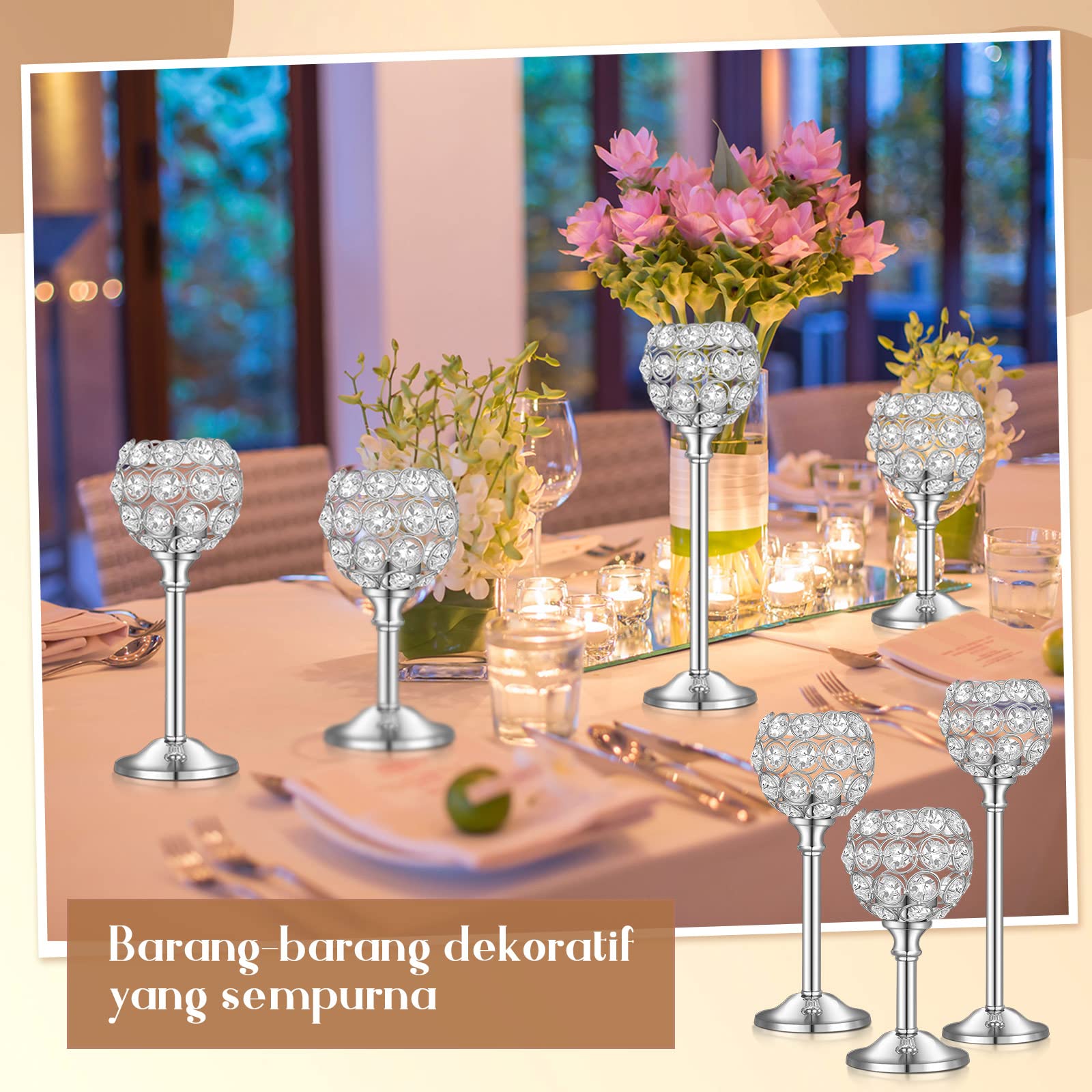 Qunclay 18-Piece Silver Crystal Candle Holders Set - Elegant Candle Stick Holders for Wedding Centerpieces, Dining Table Decor, and Party Decorations | Perfect for Romantic Dinners, Holiday Celebrations & Home Decoration