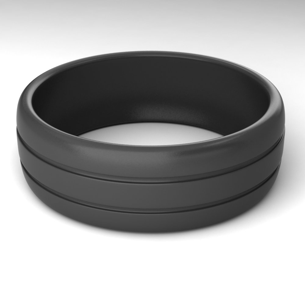 Black & Grey Silicone Wedding Ring Set for Men - 2-Piece Comfortable & Durable Double Debossed Bands - Perfect for Gym, Swimming & Outdoor Activities