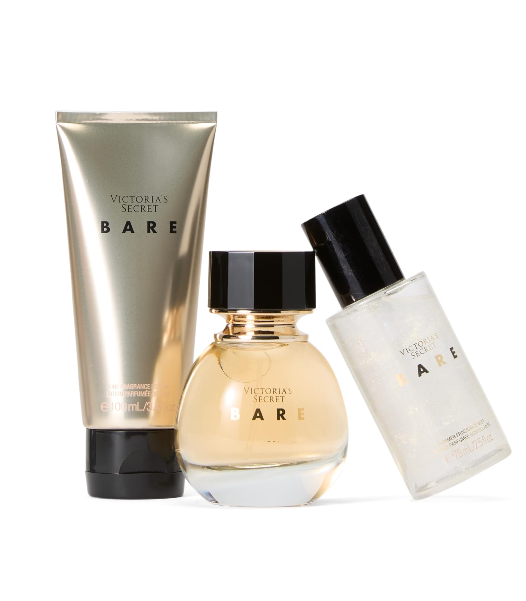 Victoria's Secret Bare 3-Piece Luxe Fragrance Gift Set - 1.7 oz Eau de Parfum, Travel Body Lotion & Shimmer Mist for Women | Perfect for Valentine's Day, Anniversary Gifts & Special Occasions