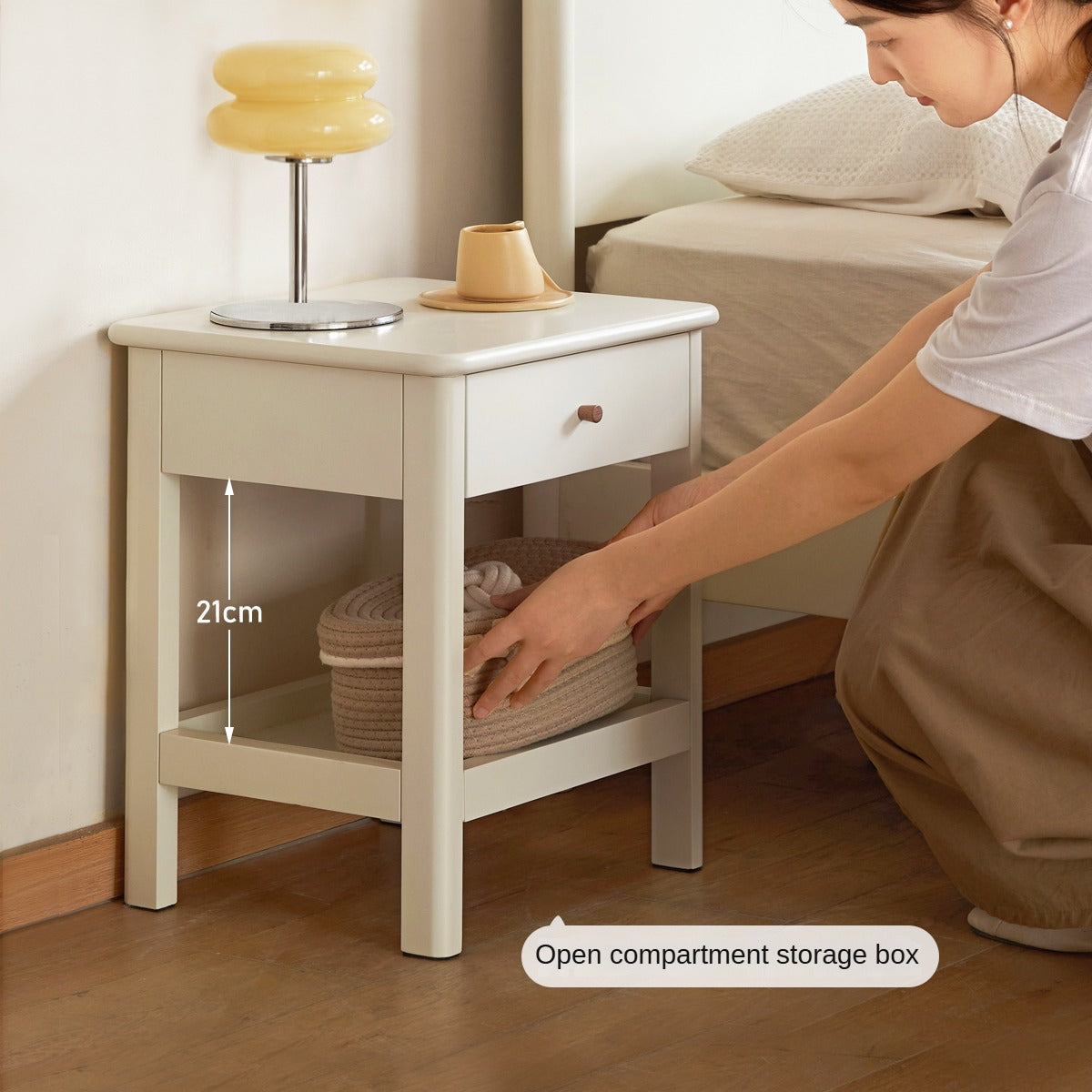 Solid Pine Wood Single Drawer Nightstand - Sturdy Bedside Table for Bedroom, Living Room, or Office - Perfect for Storage & Decor